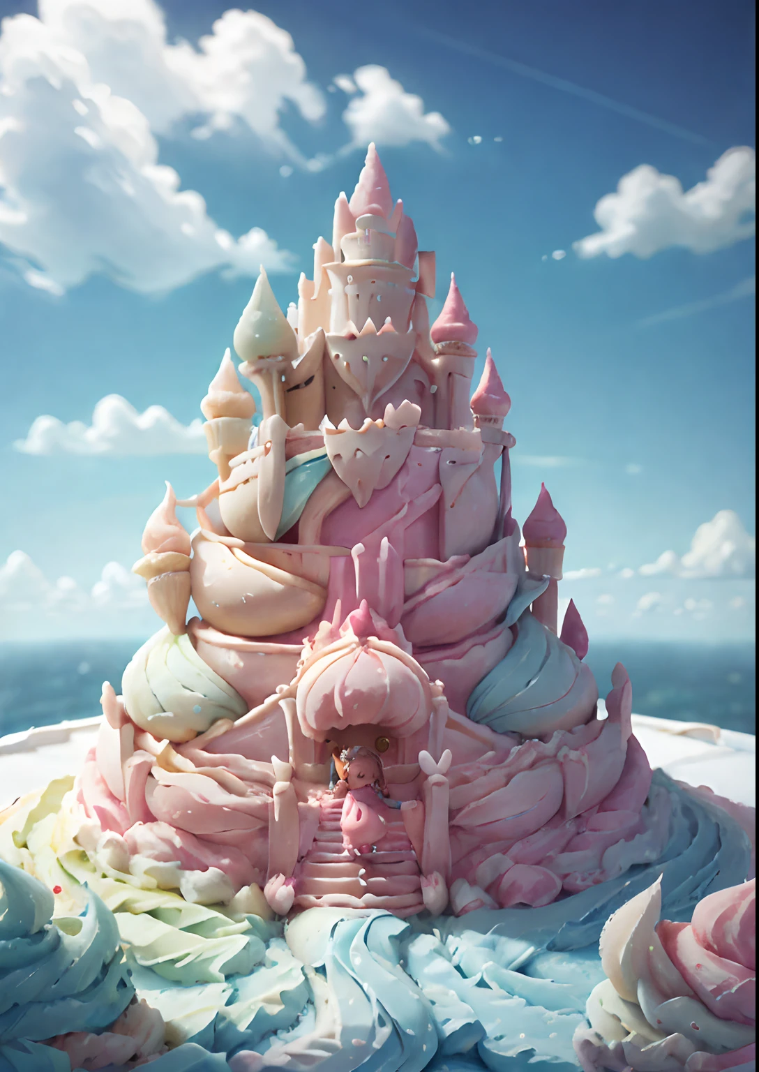 GelatoStyle city, view from high, ice cream wonderland, 8k, fluffy soft