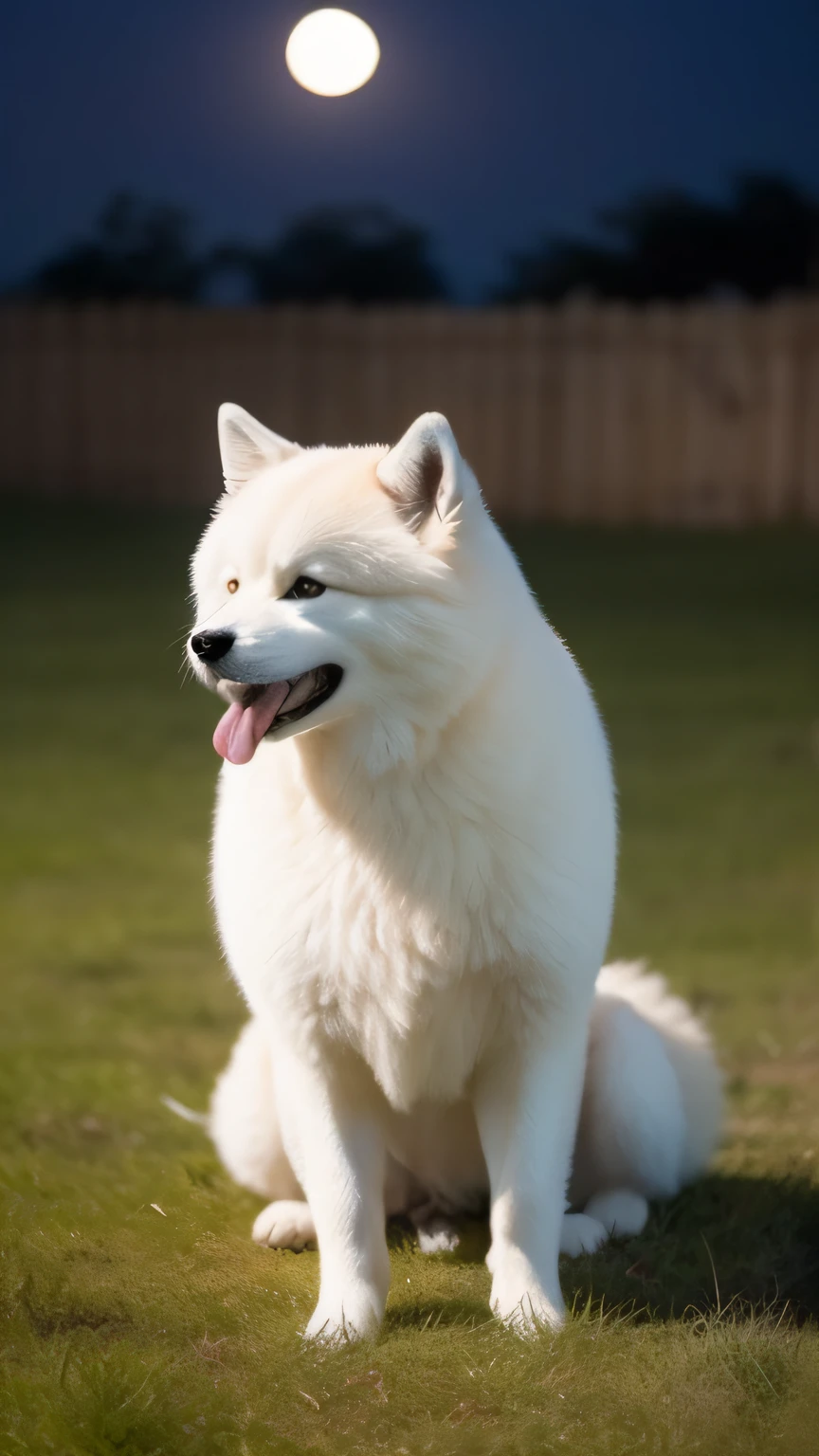 One on a moonlit night is Samoyed,Leakage throughout the body,Don't be blocked by objects,being in the grassland