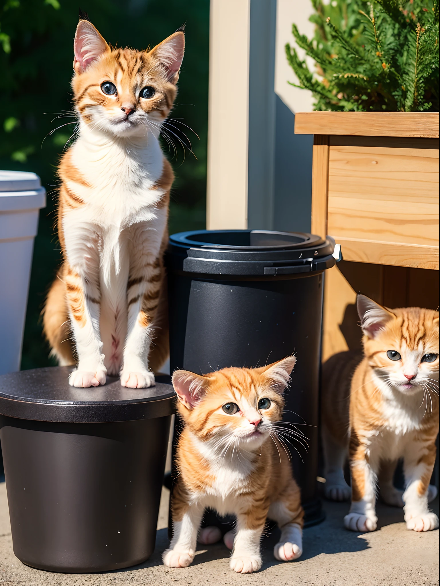 Homeless kittens,trash cans,true proportions,Photorealsitic,photorealestic,hairy pubic,Masterpiece, Best quality, (Highly detailed photo:1.1), (8K, Best quality:1.2), (Masterpiece:1.37), (Photo, Photorealistic:1.37), (超高分辨率),