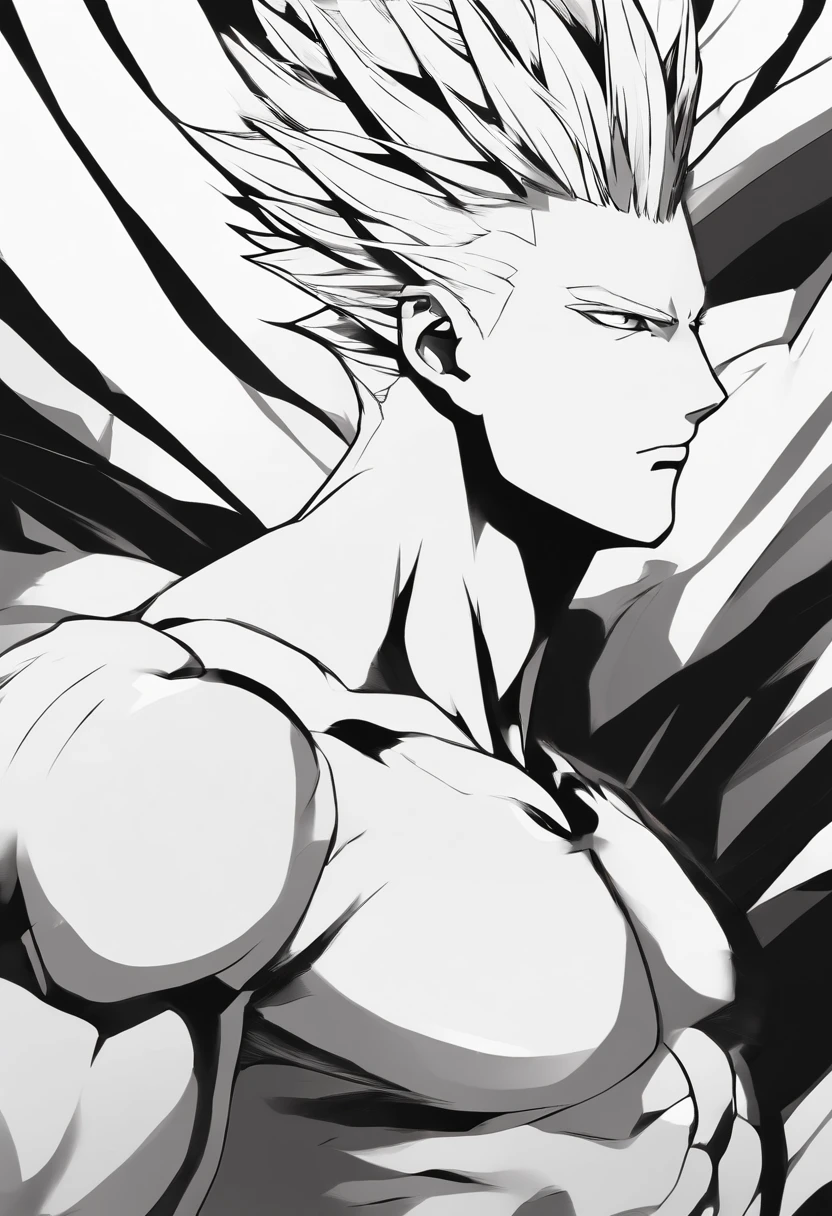 Garou, One punch man, 1boy, male focus, blushing face, pleasure, nsfw, white spiky hair, muscular, wolf ears, wolf tail