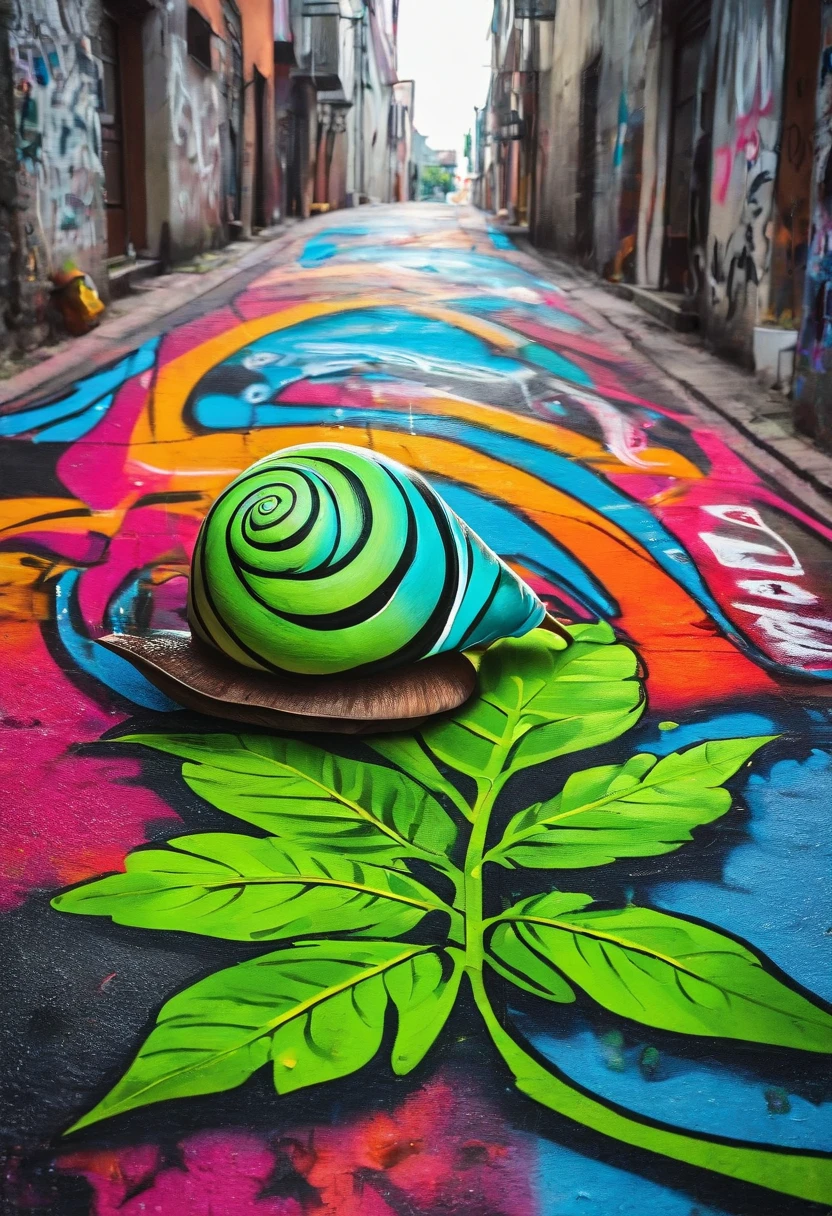 A snail on a leaf,Big tree after rain,The colors are eye-catching,Sharp