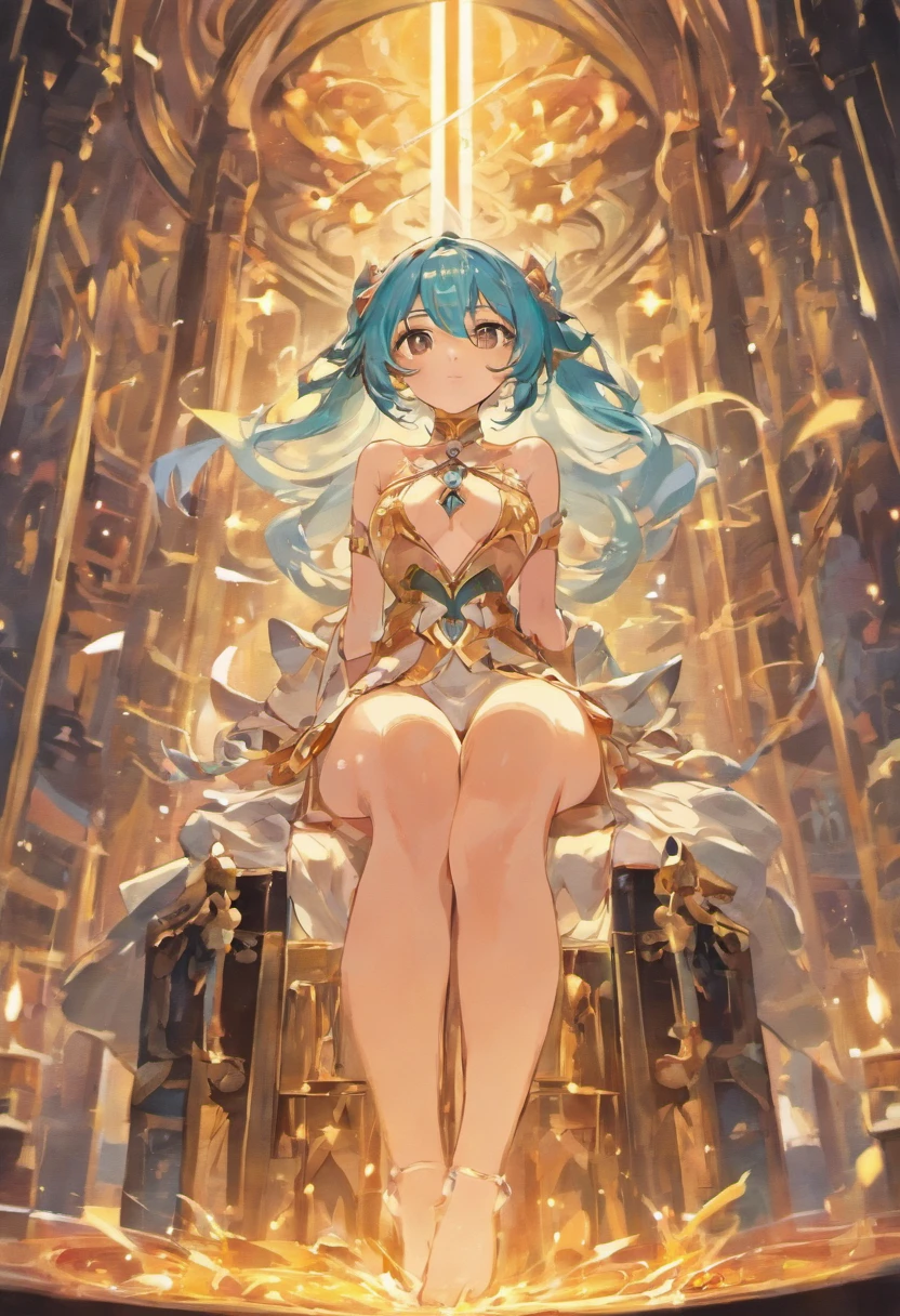 Anime style. Girl. A world of swords and sorcery. Fully Naked. Milking. Sitting and opening the crotch.