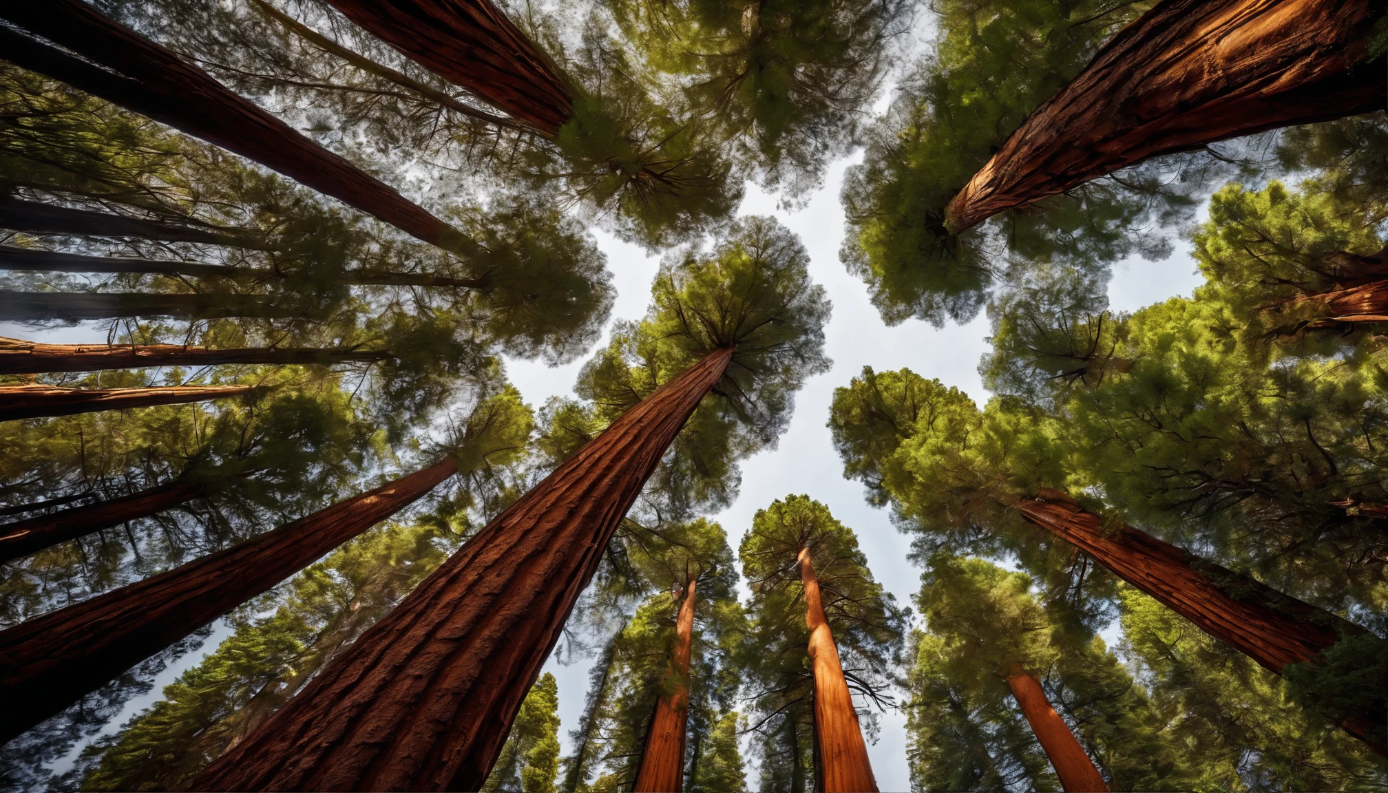 Sequoia Forest, Looking up at the trees, (Photorealsitic:1.4), top-quality, ​masterpiece, ultra-detailliert, Raw photo, natural soft light