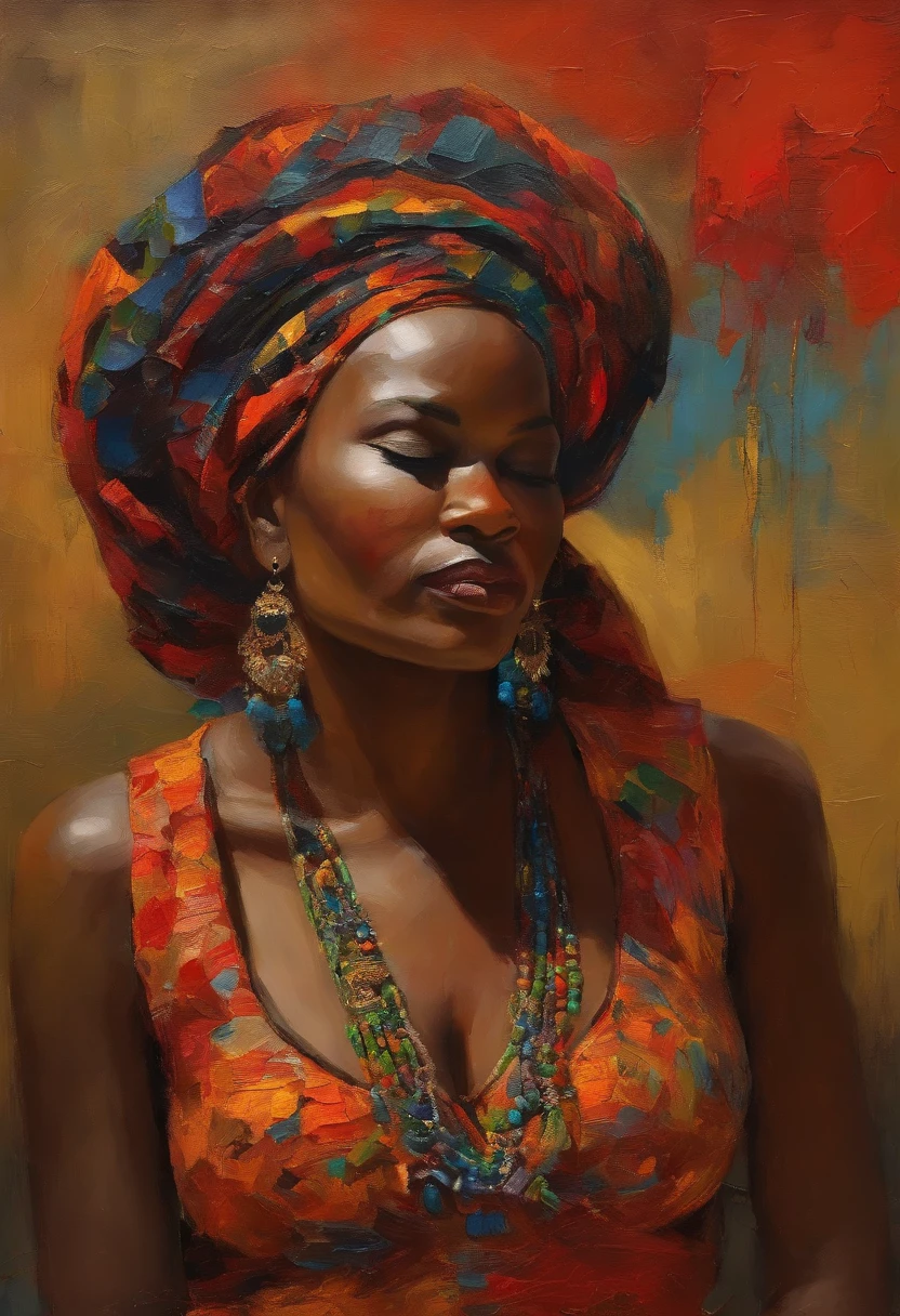 Beautiful woman wearing blue dress, gold jewelry, (((big boobs))), (((cleavage))), vestido ornamentado vermelho, mulhee negra africana, mulher vermelha bonita, usando um vestido africano, beleza estonteante, mulher deslumbrante, Tema vermelho cabelo ondulado, mulher africana