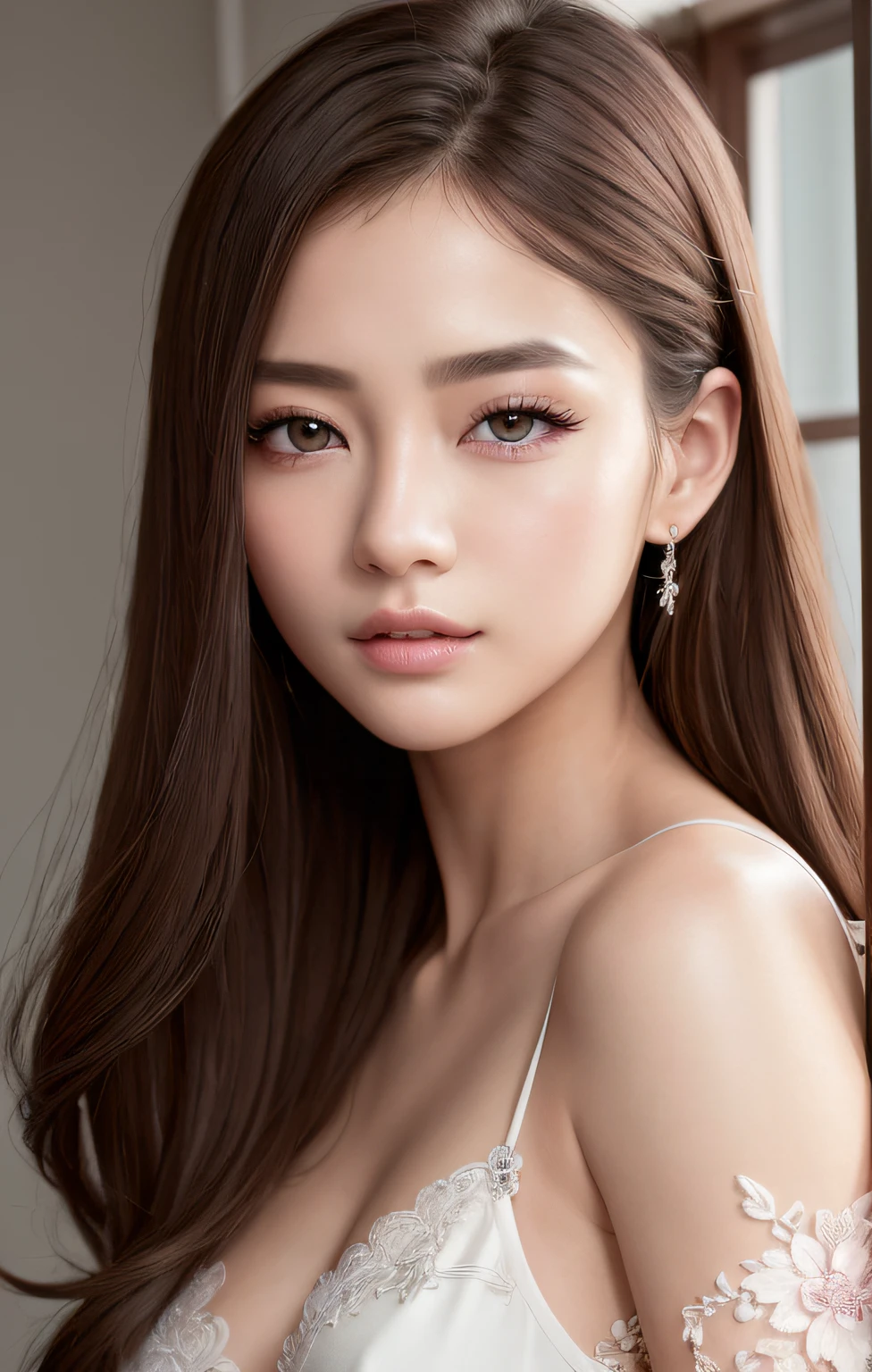 ultra-detailliert、hight resolution、ighly detailed、a beautiful detailed girl、extremely detailed eye and face、beatiful detailed eyes、Facial light、best qualtiy、​masterpiece、illustratio、extremely delicate and beautiful、8K Wallpapers、exquisitedetails、Model shooting in the studio、Casual fashion、Brown eyes、FULL BODYSHOT