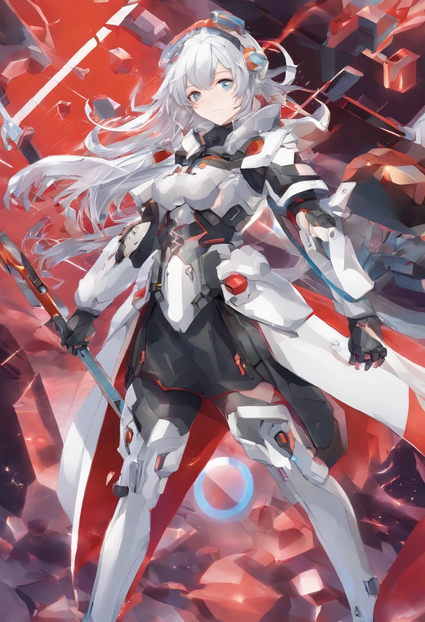 Anime boy mechanical healer, heroine, cleric, acolyte, gear, sci-fi, holy, white costume, weapon magic hammer, ultra high resolution 8k, ultra high definition 8k, stabilizer diffusion, 2.5 D, character design, male, gadget, spear, rod, modern cloak, serious face,