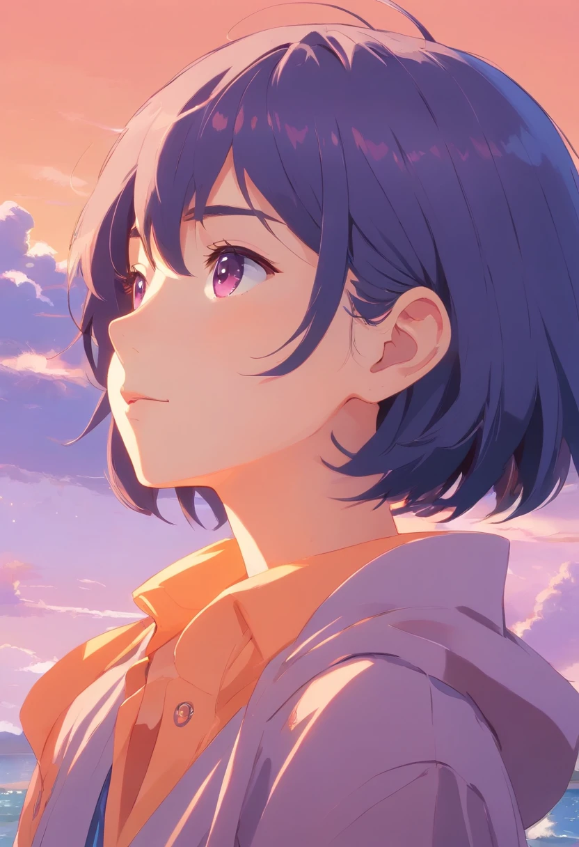 minimalism style,flat ,ghibli ,(1boy ),portrait,lip, cuff links,lavender, fluorescent orange gradient background, Black hair,French crop hair, Margaret Mee,Wanderlust , (masterpiece,best quality,niji style)
Negative prompt: (worst quality, low quality,realistic,illustration, 3d, 2d, painting, cartoons, sketch)