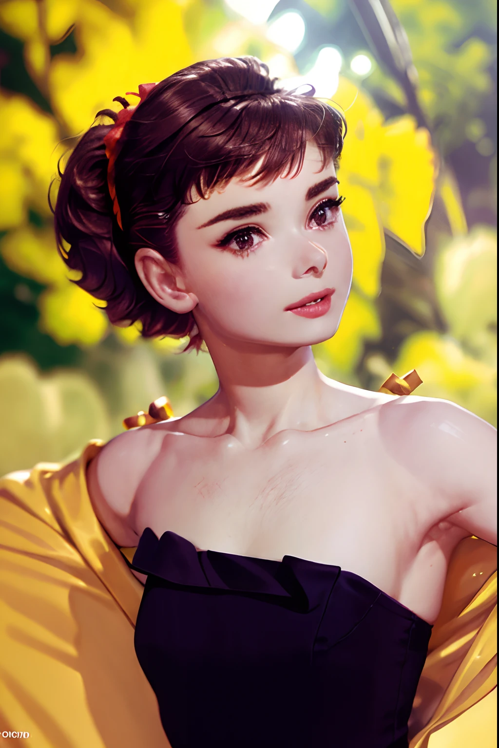 (8k, best quality, masterpiece:1.2), (realistic, photo-realistic:1.37), ultra-detailed,solo,1 girl, (skin dentation:1.2), (large breasts:1.3), (professional lighting, bokeh), (blouse:1.3), (portait:0.8), gorgeous, bloom, floating hair,(light particles, lens flare, glowing particles:0.6), (dynamic pose), specular lighting, soft lighting, head tilt, sunlight, looking at viewer, depth of field, (small head:1.43), pureerosface_v1