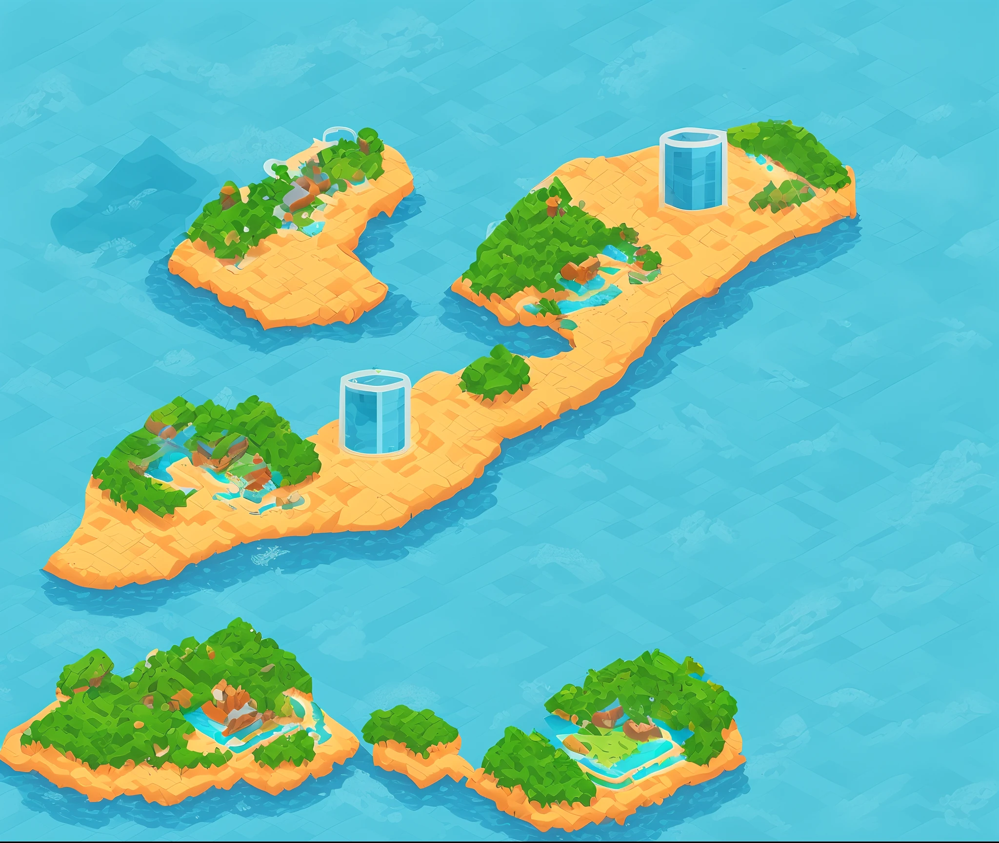 Create an island with isometric 2D pixel art、Green Island、An island in the sea