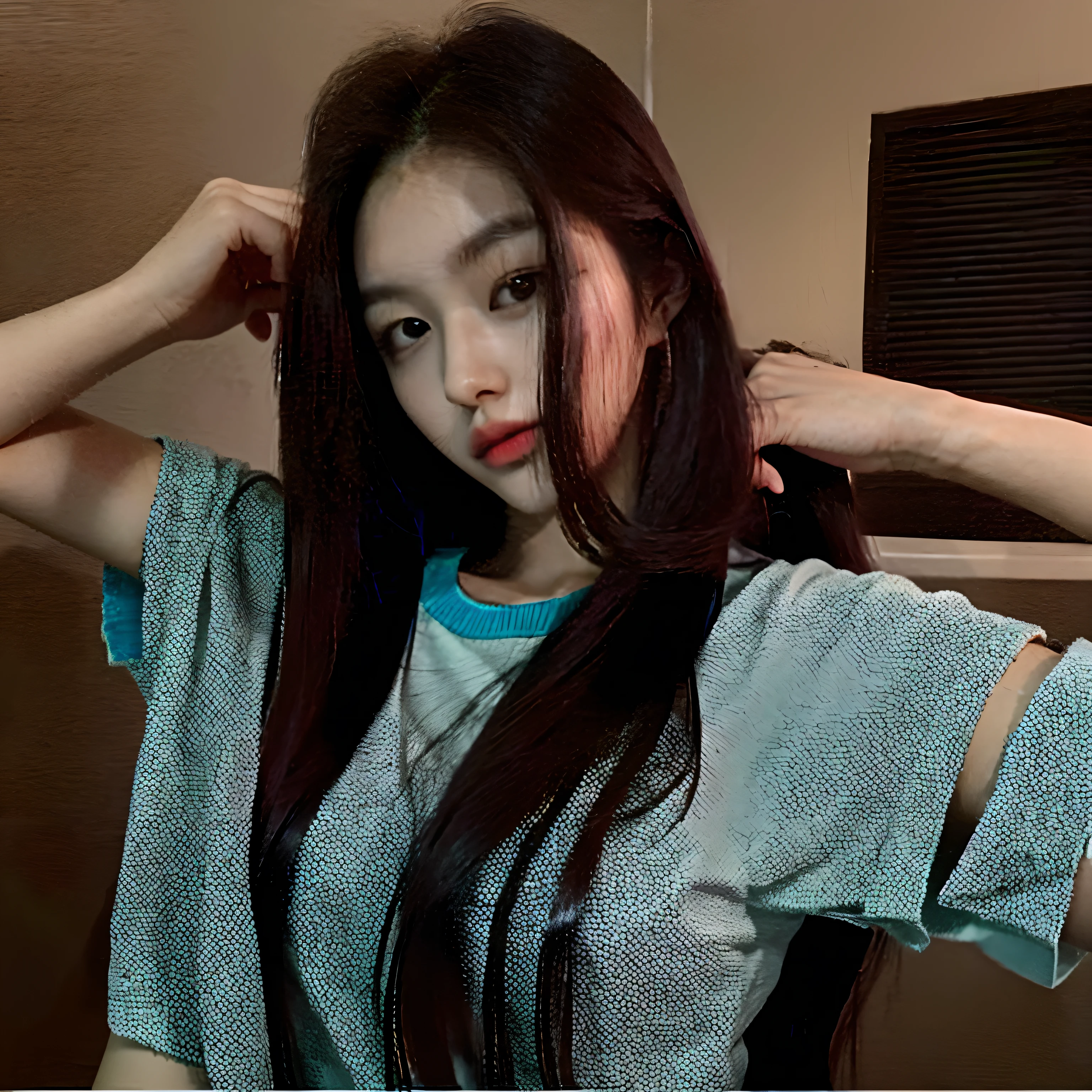 there is a woman that is brushing her hair with a brush, ulzzangs, Gorgeous young Korean woman, Korean girl, beautiful Korean women, Beautiful young Korean woman, 19-year-old girl, Korean woman, 2 4 year old female model, young lovely Korean faces