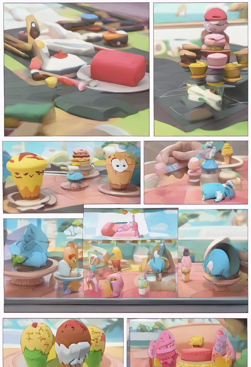 Anthropomorphic ice cream，Adventures，Manhwa Style，Storyboard，Masterpiece, ultraclear, extreme hight detail