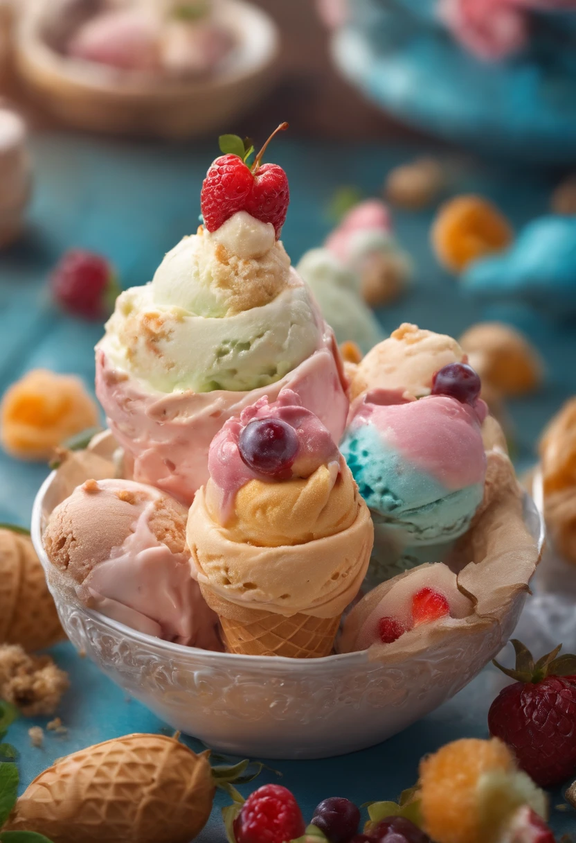 Anthropomorphic ice cream，Adventures，Masterpiece, ultraclear, extreme hight detail