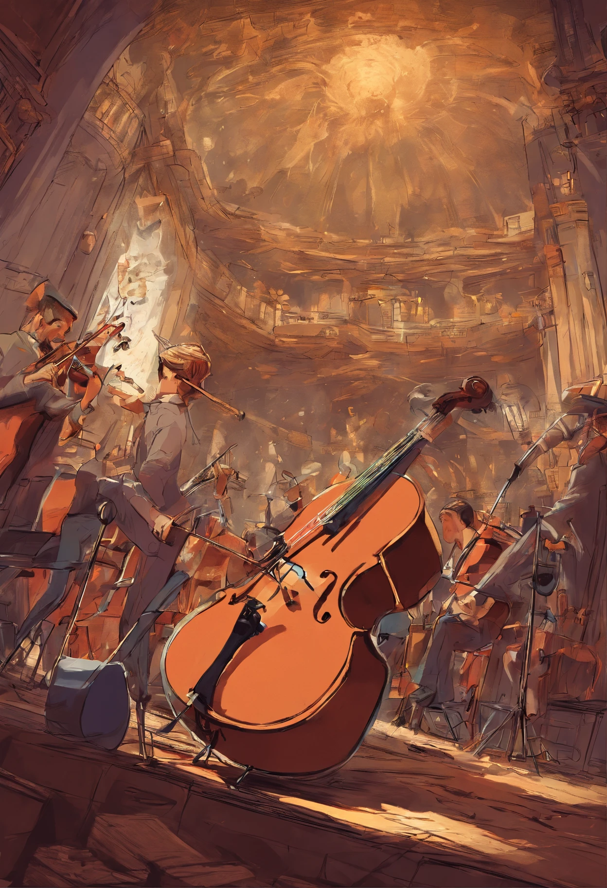 Ensaio Musical  com instrumentos de orquestra