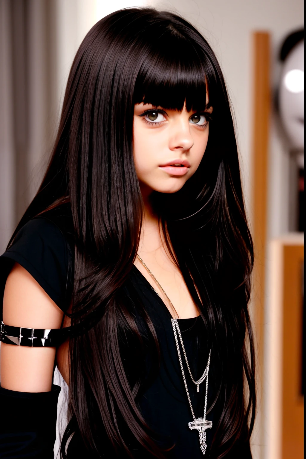 preteen goth robot Mila Kunis, attractive, young, happy beautiful, Kawaii,