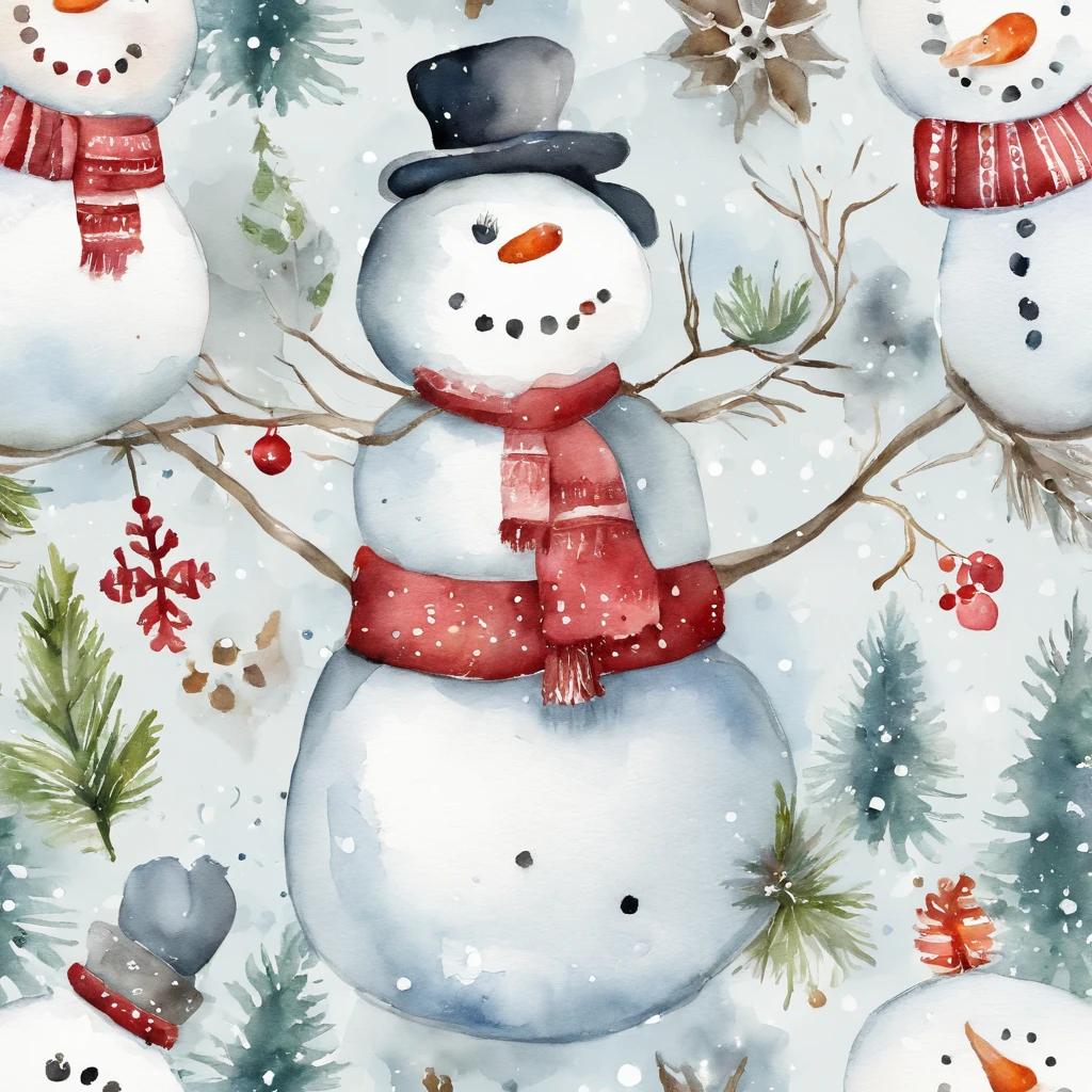 Watercolor winter illustration. Watercolor cute snowman