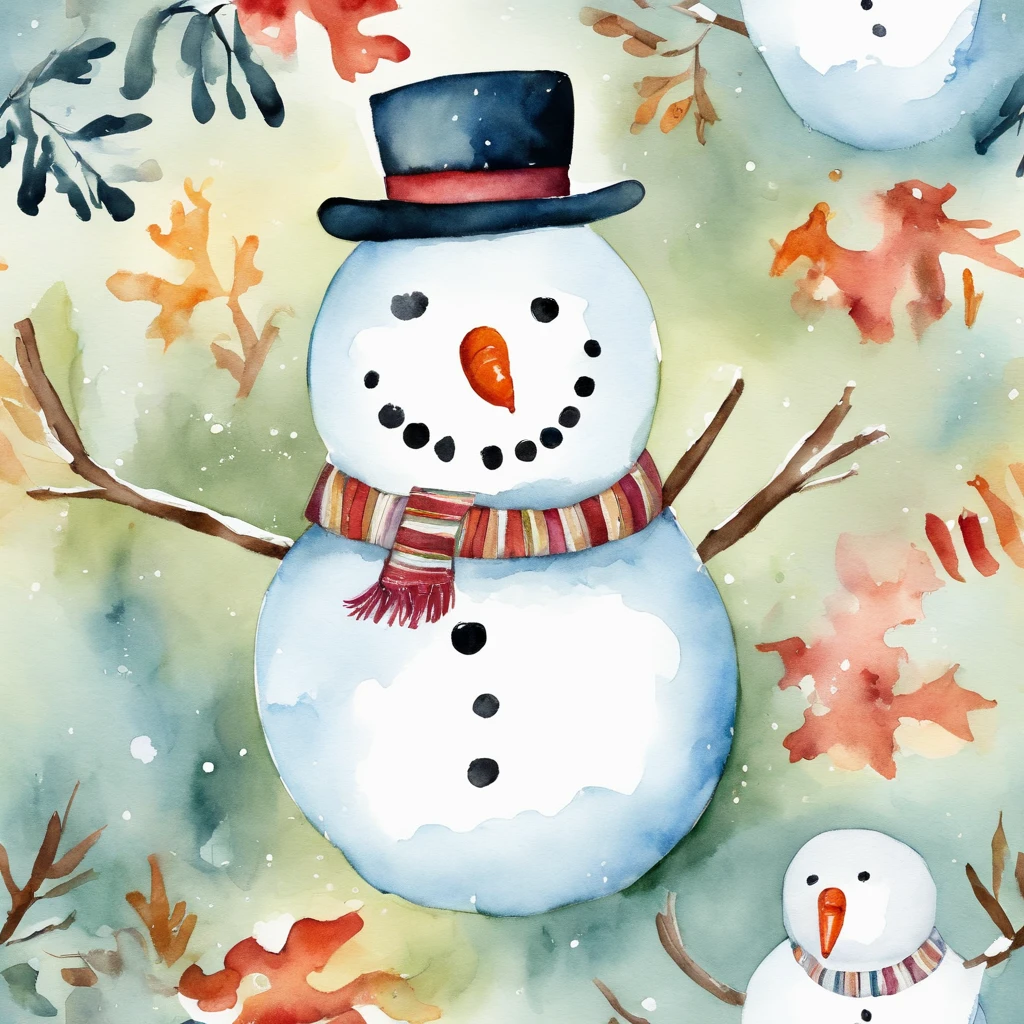 Watercolor winter illustration. Watercolor cute snowman