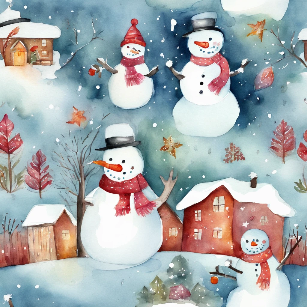 Watercolor winter illustration. Watercolor cute snowman