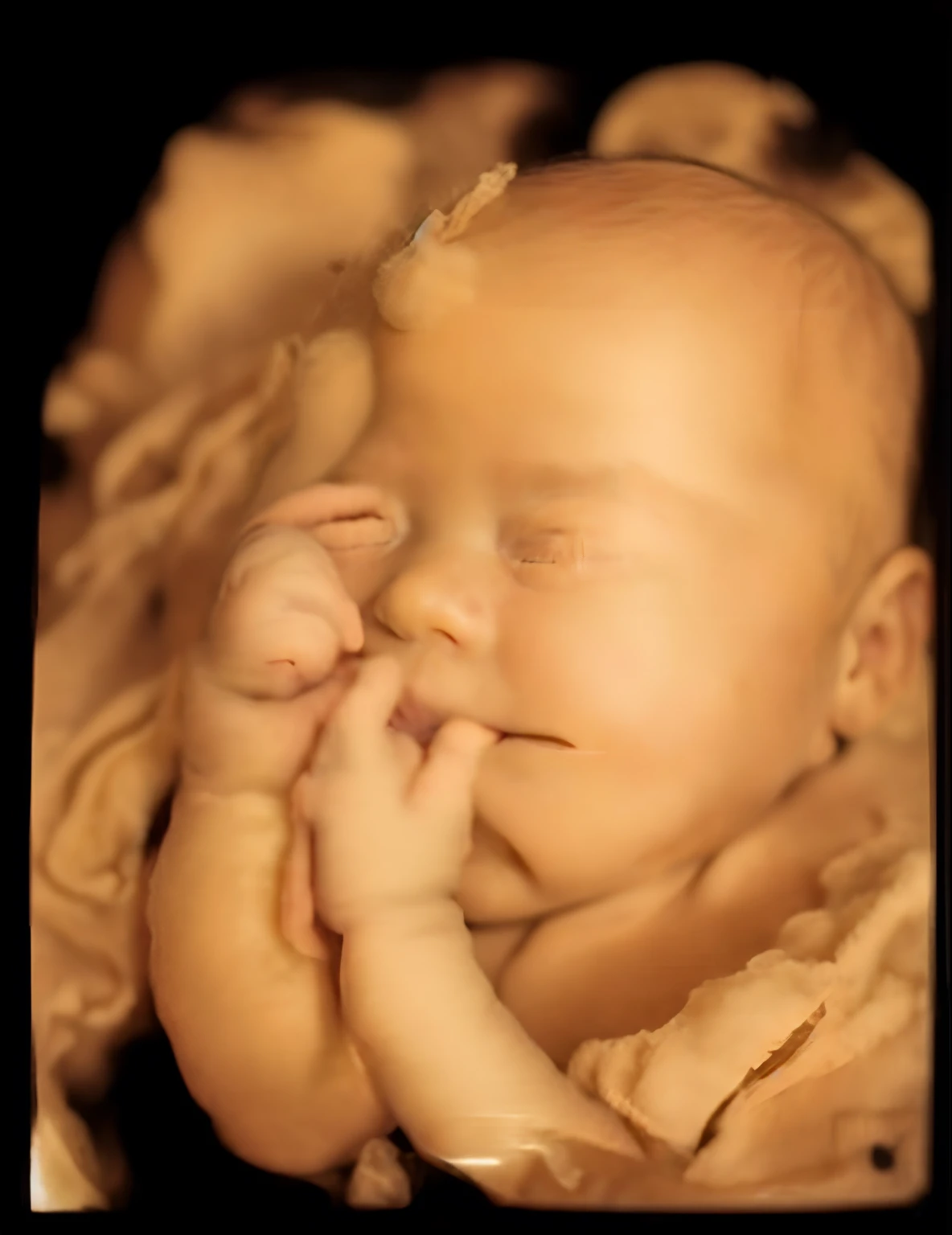 ((((Baby photos))))extremely high quality scan，1200 DPI scan，A high resolution，detailed scan，tmasterpiece，8K works，k hd，A cute baby，Delicate facial features，（One-year-old infants），Real interior，Delicate skin texture，The light is focused on the face，With his eyes closed