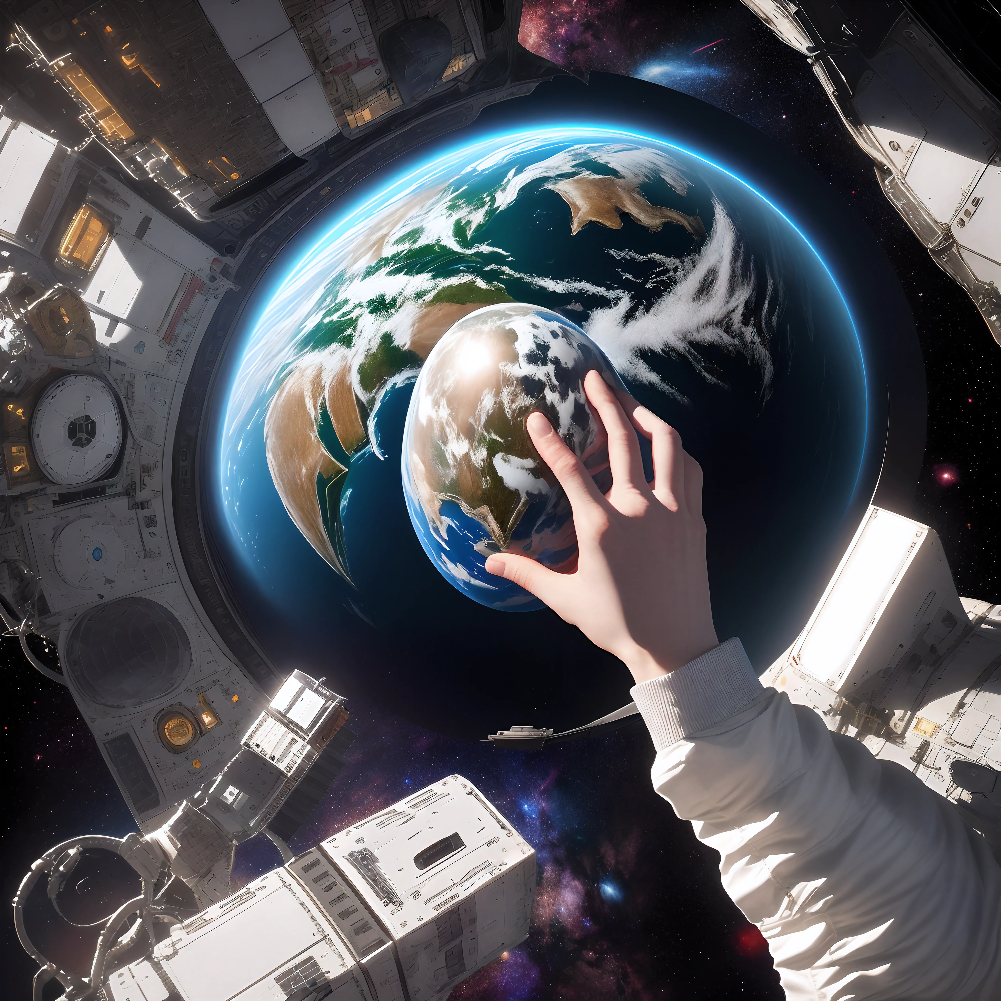 The hand that holds the world.(Put on a space suit.)