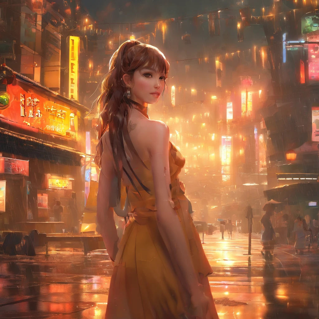 (Professional 3D rendering:1.3) of (Realistic:1.3) The most beautiful art in the world, Great place., Towering environment)), Full body 8k unity display, Action Shooter, skin pores, The light is very dark., Heavy Shading, Detailed, detailed face, (vibrant, photo-realistic, Realistic, breathtaking, dark, crisp focus, 10), (high-detail:1.4), digital painting, Octane display, art station, Concept Art, smooth, crisp focus, illustration, Nose Art, (loish:0.23), (Global Illumination, studio light, volumetric light), heavy rain, Particles float, ((Dark and ancient city background:1.3)),CGSesociety,Art Stations Random gestures, (An extremely delicate and beautiful work), (masterpiece), 1girls, Girl in shiny transparent dress, high-detail, Leaky waist, ponytail contorted, A charming expression, beautiful and clear eyes, green eye pupil, delicate necklace, delicate earrings, simple blurred background, extreme detail description, Beautiful, charming, ultra-fine painting, Subtle delicate face, Subtle shape, fine., Fine collarbones, Cute fine lips, Fine beautiful breasts, soft behind, mix4,(10, RAW photo, bestquality, masterpiece:1.2), (Realistic, photo-realistic:1.37),1girls,kawaii,city scape, nighttime, It's raining, wet, Professional lighting, photons mapping, radiosity, Physically Based Rendering,(Beautiful small hard:1.3),(Saw the head on the dress.:1.4),(glossy:1.5),(transparent:1.3),Blonde Hair.Full body