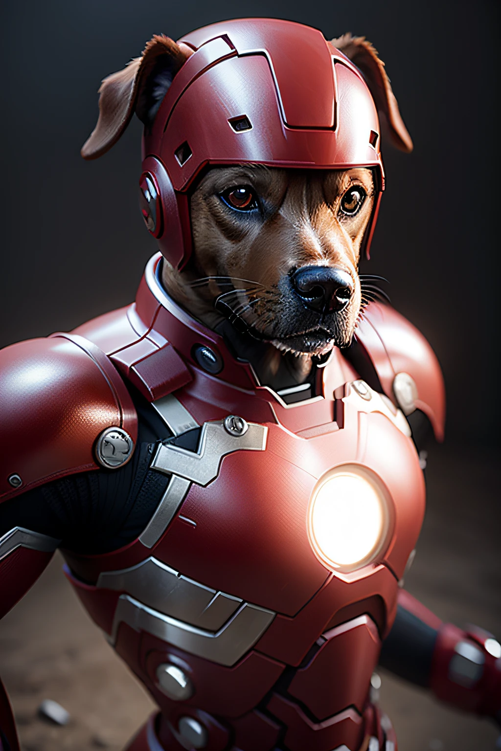 a dog in ironman costume real looking hd portrait image 3d