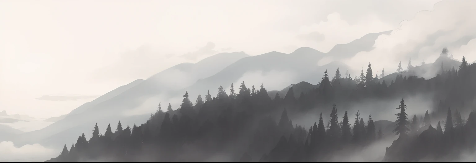 Waist line, mountain water ,water ink,Cloud fog ,pines
