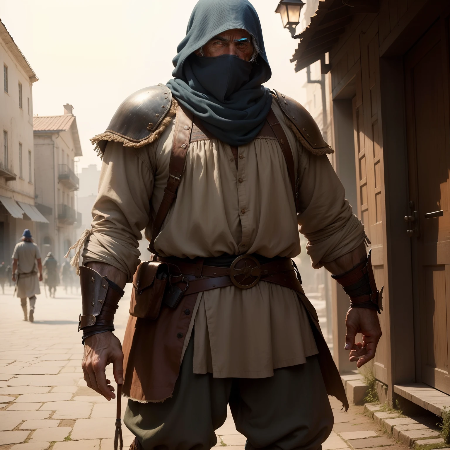 A man which wear very old clothes and work full people who not showing his face and tell the truth of socie ty look like warrior but not a worrier