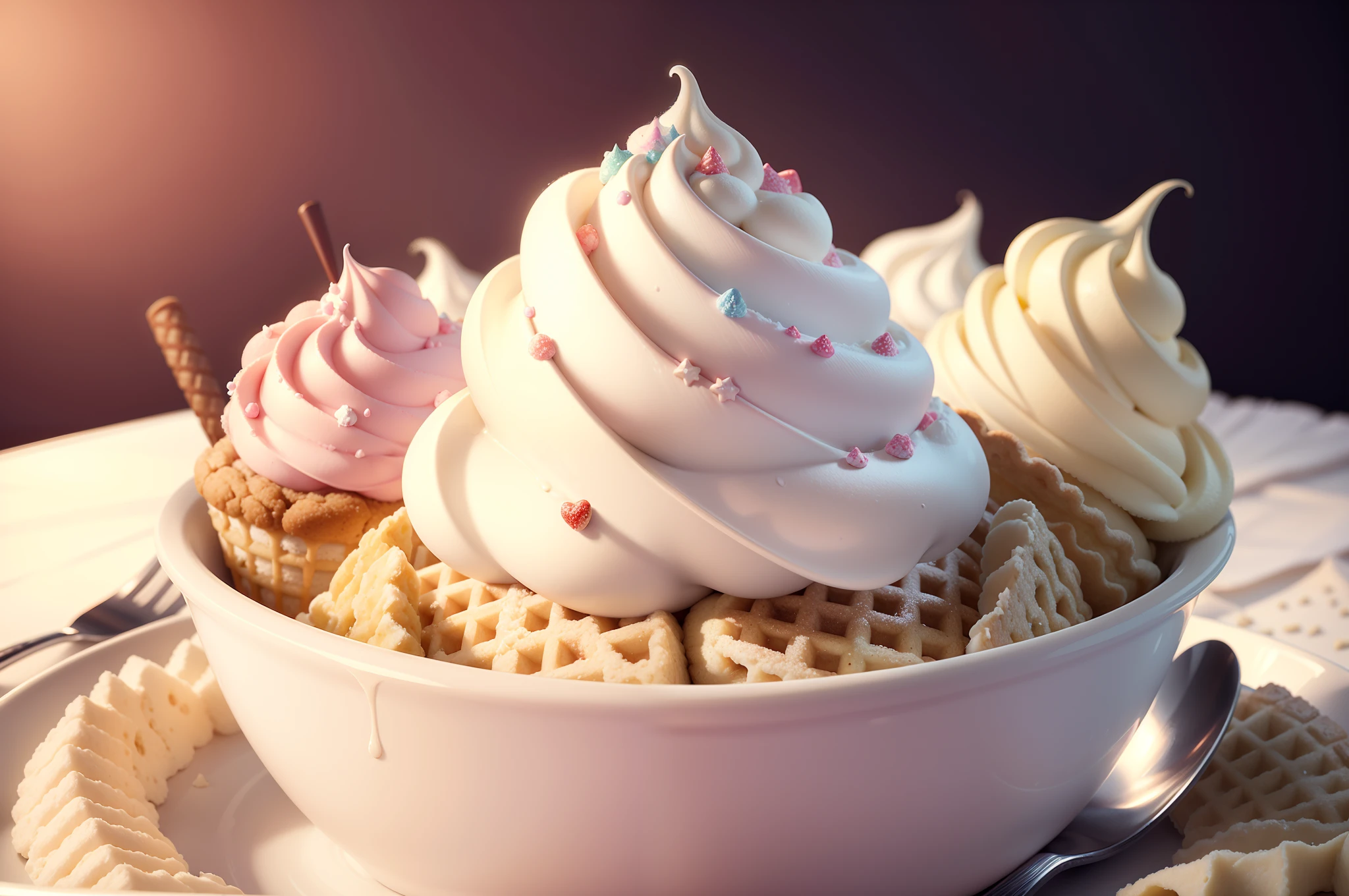 best quality, high resolution, ultra detailed, realistic, portrait, fantasy ice cream shop,( Ice Cream Fantasy: 1.45) dreamy colors, magical lighting, delicious toppings, creative flavors, kids enjoying, whimsical decorations, fun atmosphere, sweet scent, nostalgic melodies, melting in happiness, animated conversations, happiness overload, scoops of joy, tempting ice cream display, icy delights, creamy textures, delicate swirls, frothy sprinkles, silver spoon, sugar cones, endless choices, pastel colors, fluffy marshmallows, chocolate chips, kisses strawberry, caramel fantasies, crispy waffle bowl, cookie dough chunks, delicious whipped cream, refreshing sorbet, split bananas