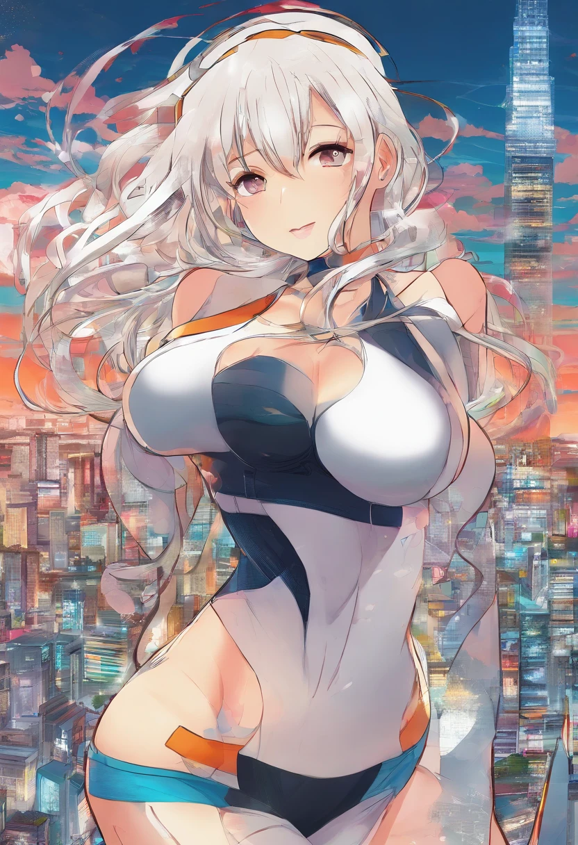 Woman with huge breasts growing into a giantess