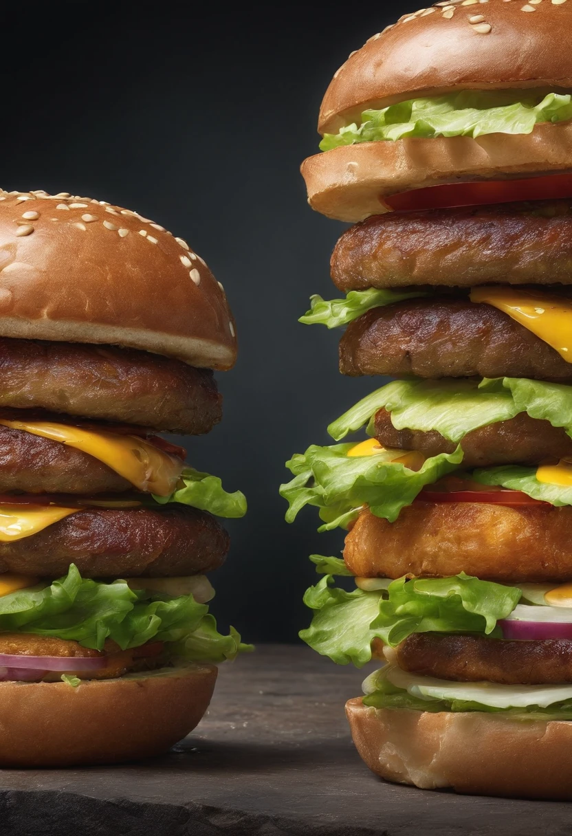 a Bullfrog hamburger, cinematic, professional photography, studio lighting, studio background, advertising photography, intricate details, hyper-detailed, ultra realistic, 8K UHD