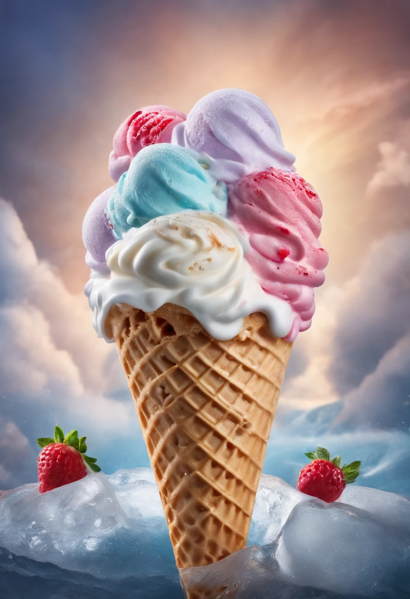 Anthropomorphic ice cream，Adventures，Masterpiece, ultraclear, extreme hight detail