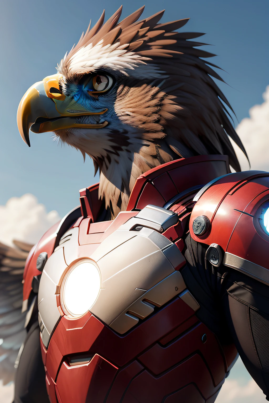 a eagle bird in ironman costume ultra realistic looking portrait image 3e