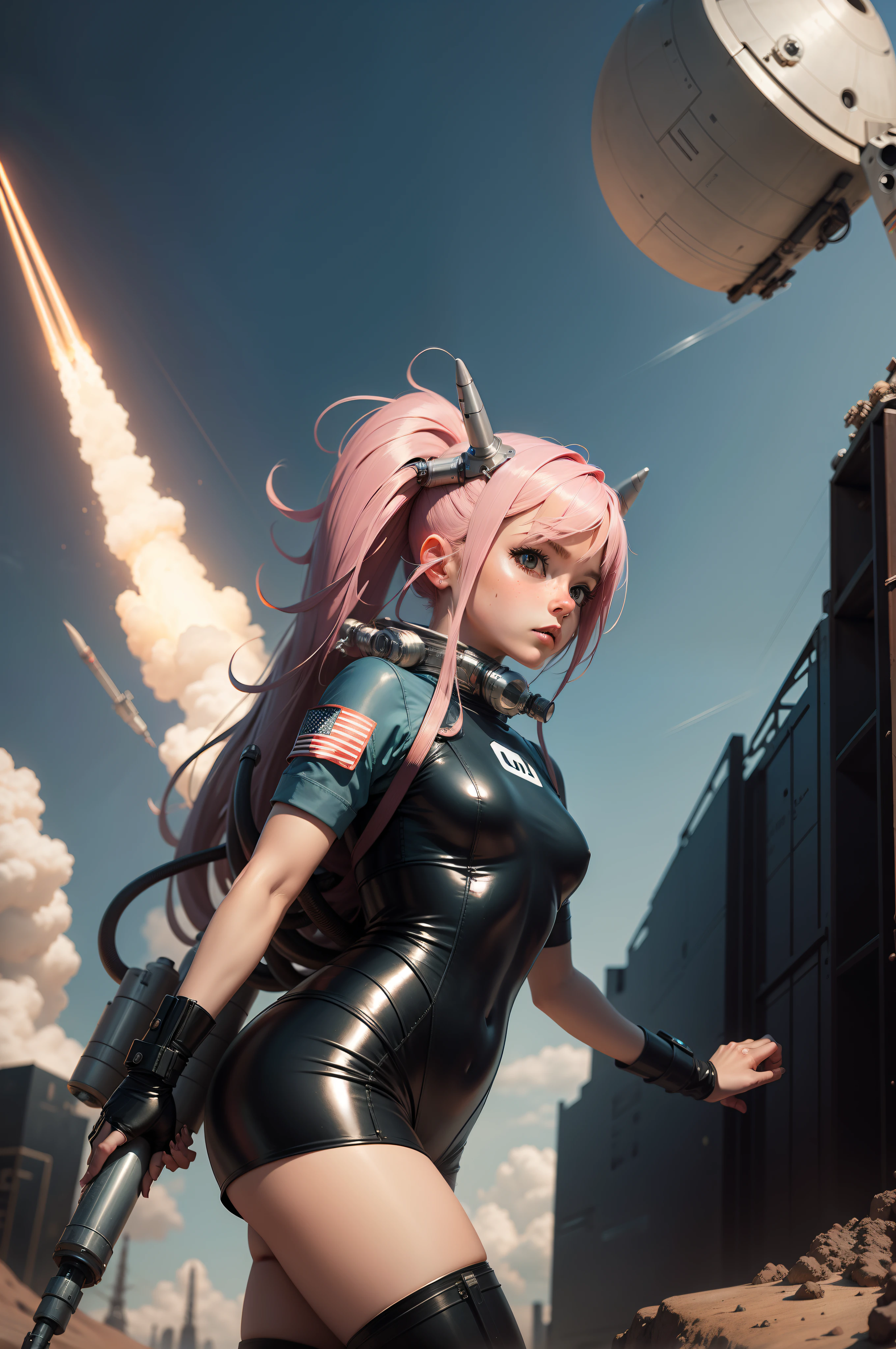 sci fi rocket girl fighting tentacles