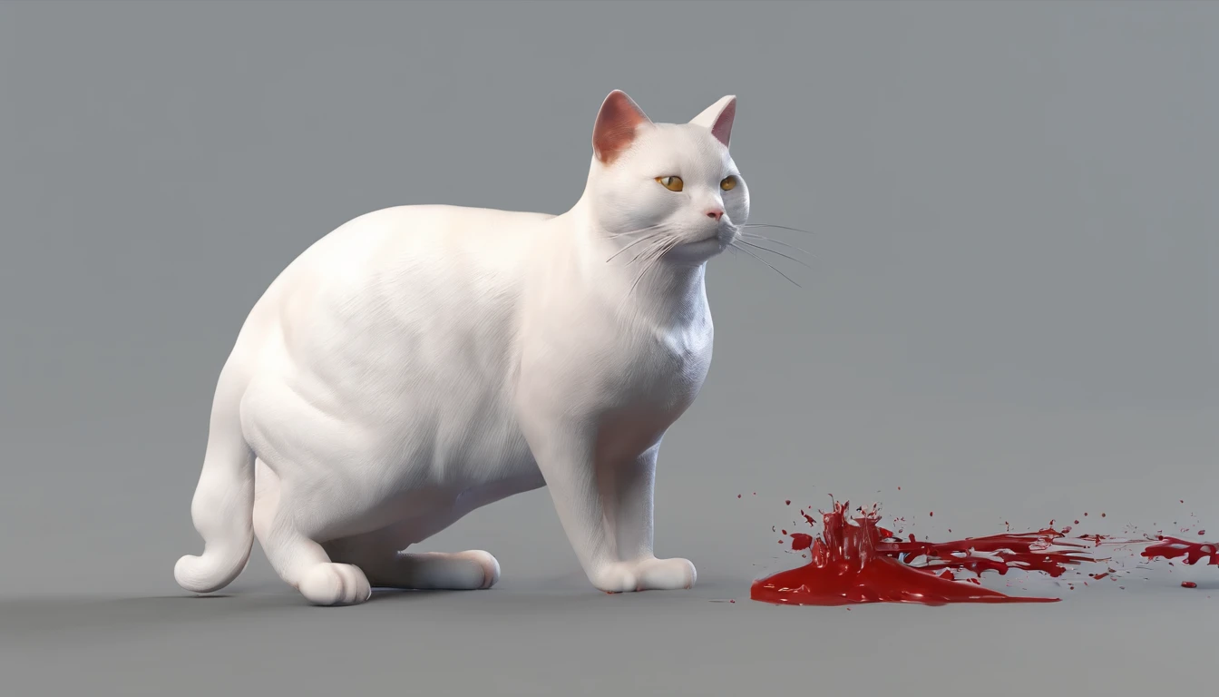 Black and white cat, irritated, bite on the hand, Blood dripping from the mouth
