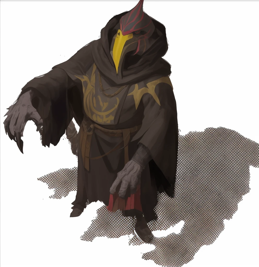 a close up of a person in a costume with a sword, kenku, skeksis, evil sorcerer, ganondorf, Known in life as Volyn, yellow-robed cultist, Cultists, dagoth ur, old male warlock, evil male sorcerer, venomous sorcerer, undead lich