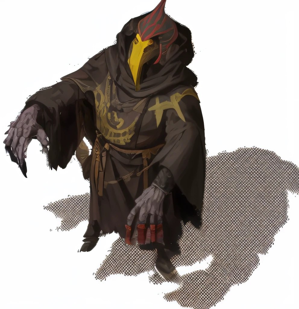 a close up of a person in a costume with a sword, kenku, skeksis, evil sorcerer, ganondorf, Known in life as Volyn, yellow-robed cultist, Cultists, dagoth ur, old male warlock, evil male sorcerer, venomous sorcerer, undead lich