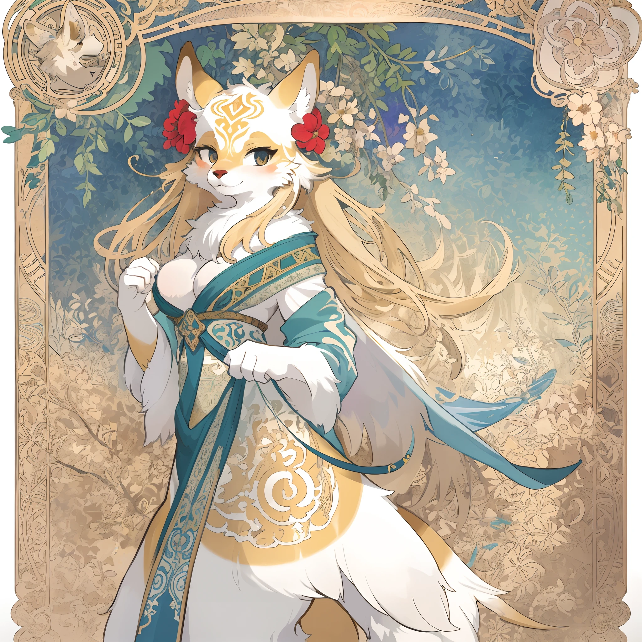highres, top quality, best quality, paid reward available, High-quality illustrations by Alfons Mucha, unparalleled masterpiece, perfect artwork, absurdres, logo mark, stamp, Geometric pattern, vector-art, masterpiece(kemono, furry anthro)flower,
