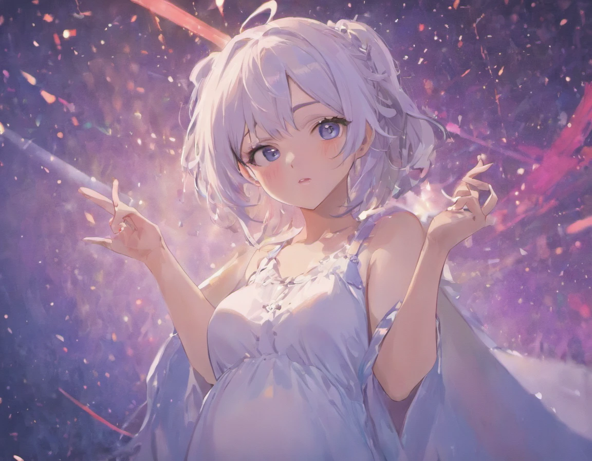 loli anime girl wearing white clothes, pregnancy, realistic shadows, detailed skin, very small breasts, black hair, very detailed, 8k highly detailed face, perfect face shape, perfect lips, perfect nose, correct beautiful eyes, watching viewer, masterpiece, best quality, single girl, no bra, no panties, solo