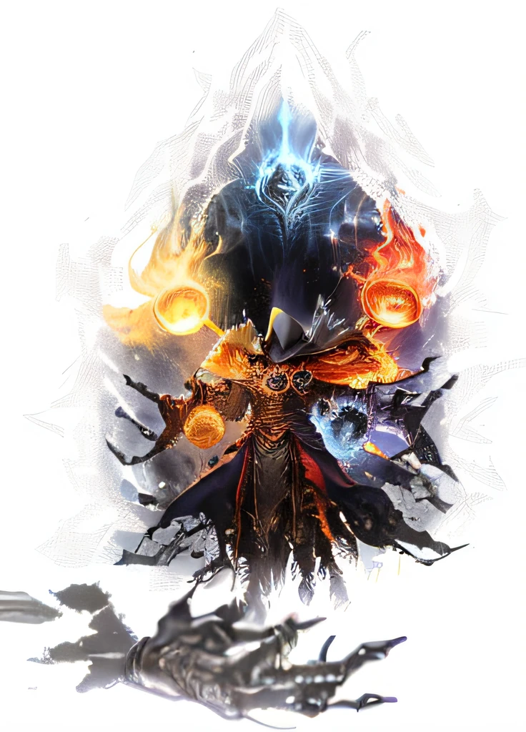 Arafard has the image of a man with fire and flame on his head, holy flame crown spell, evil sorcerer, black fire color reflected armor, firemage, colorful spells, flame spell, Cast multi-colored spells, flame conjuring armored, holy fire spell art, lich demon mage class, mages, holy flame spell, mage the ascension