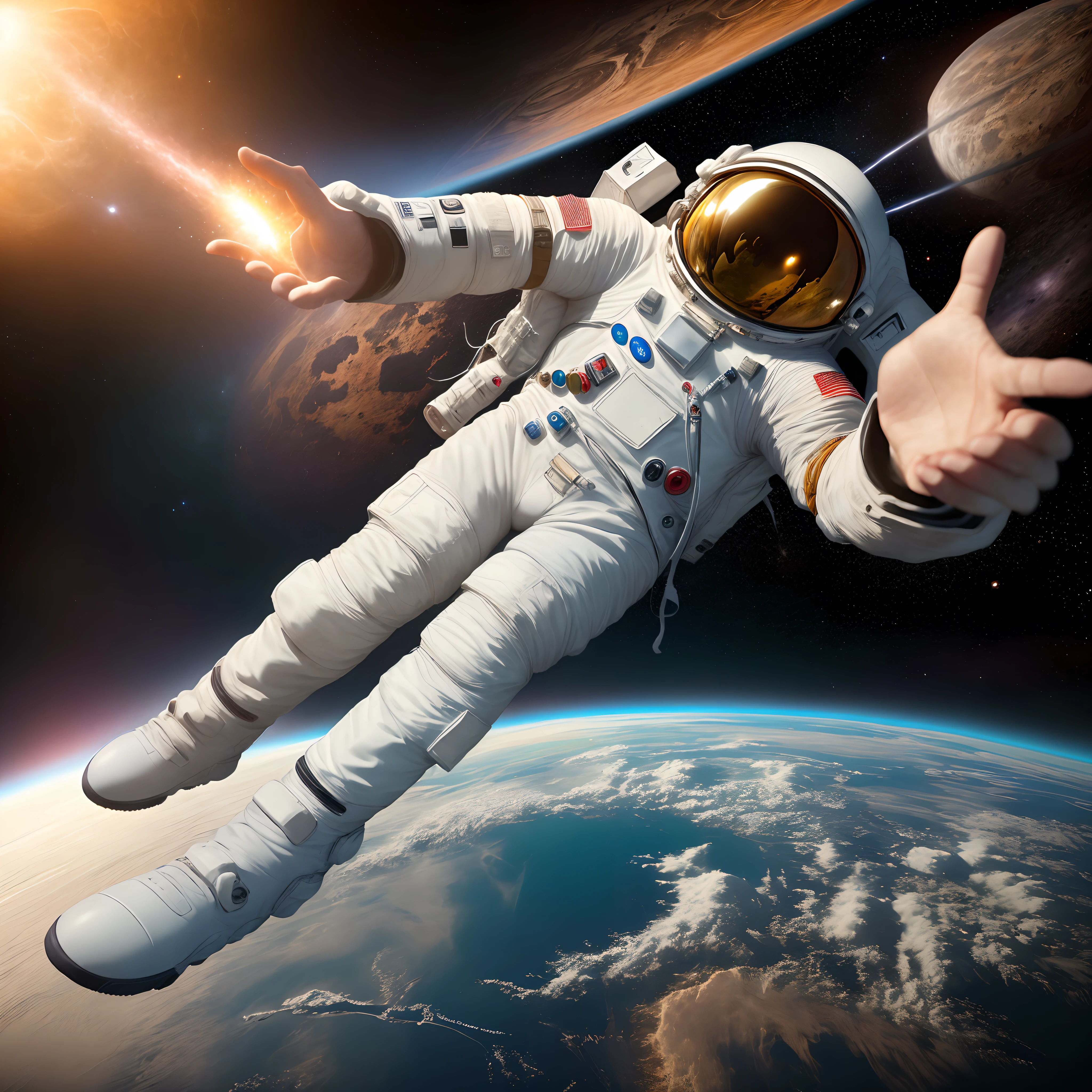 The hand that holds the world.(Put on a space suit.)