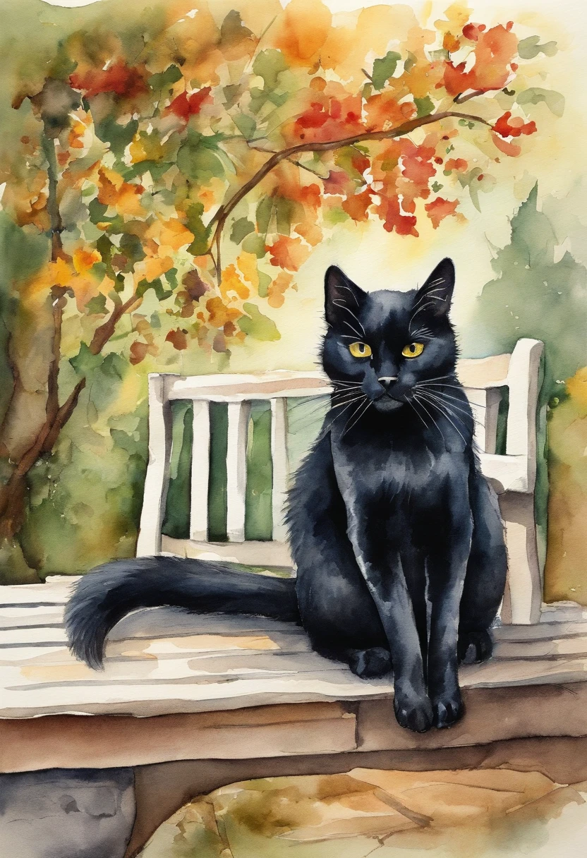 Picture of Black cat and Bench coloring