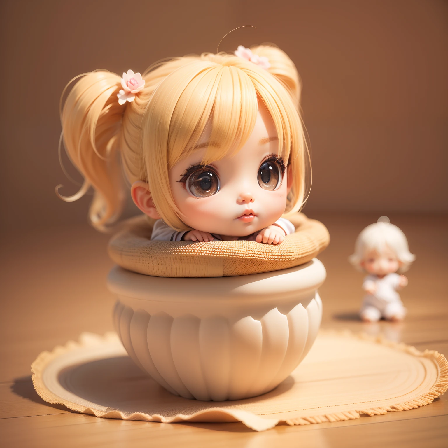Cute Baby Chibi Anime、(((Chibi 3D))) (Best Quality), (masutepiece)、Blonde long hairstyle、Display Home、Small face、A detailed face