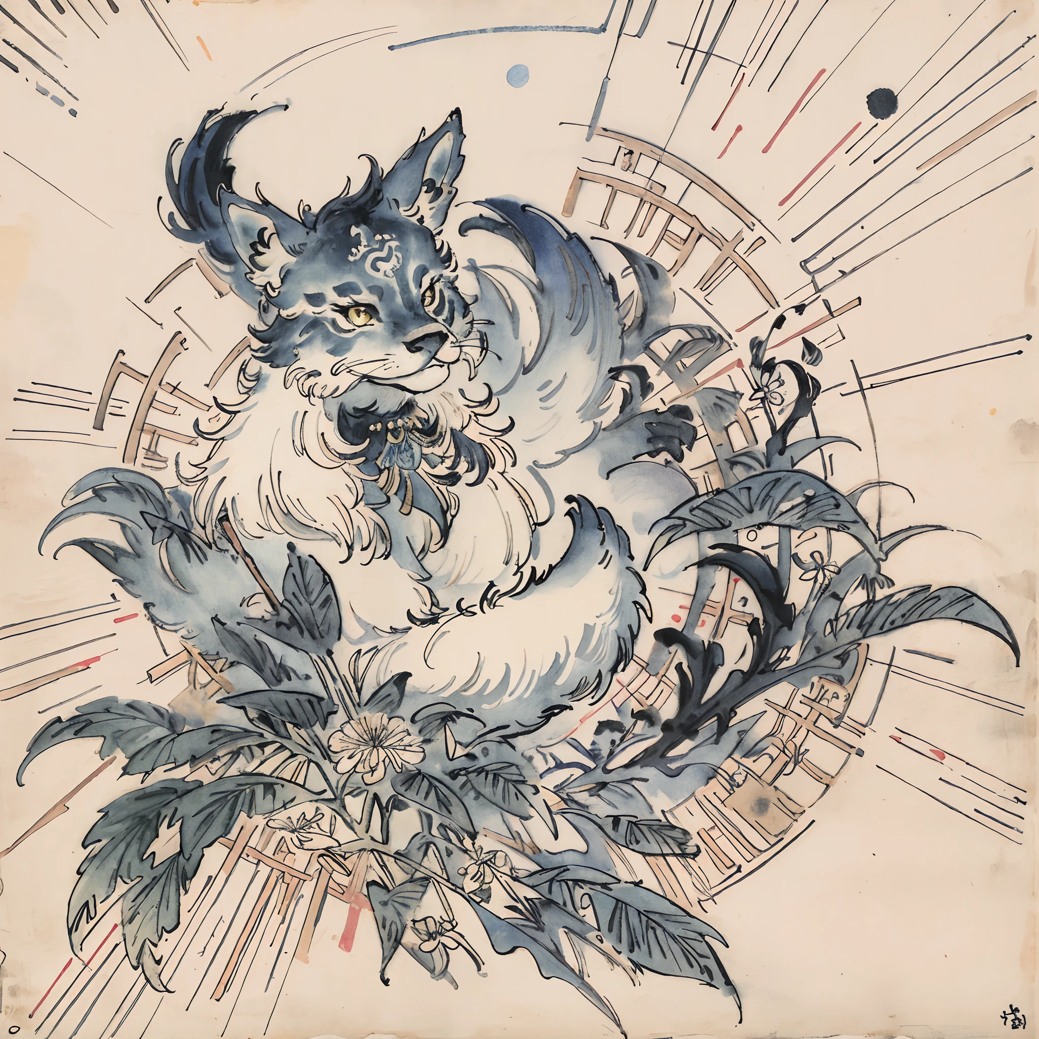 highres, top quality, best quality, paid reward available, High-quality illustrations by Alfons Mucha, unparalleled masterpiece, perfect artwork, absurdres, logo mark, stamp, Geometric pattern, vector-art, masterpiece(kemono, furry anthro)flower,