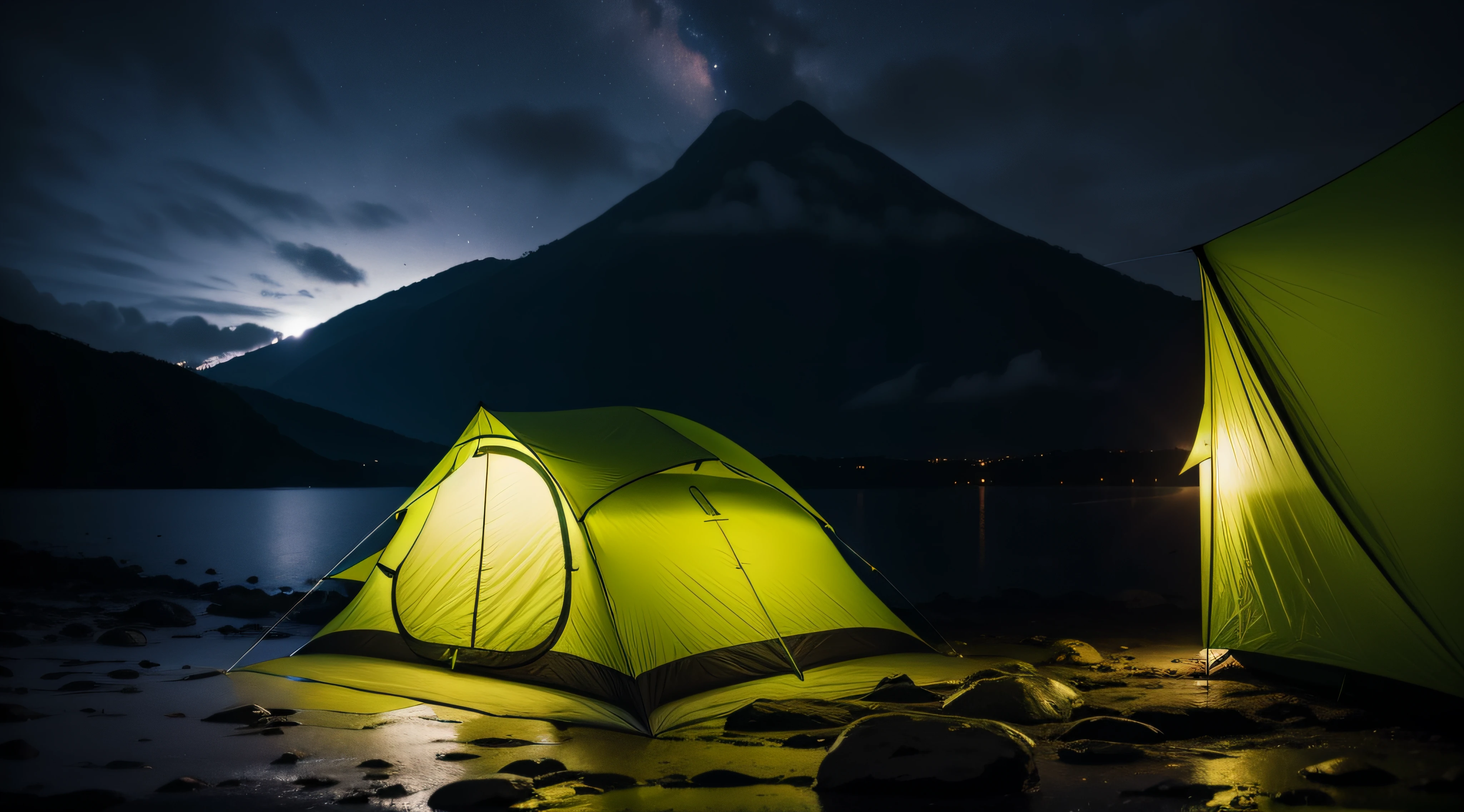 camping tent at night, brazi, Closed sky of rain, wet floor, muita neblina