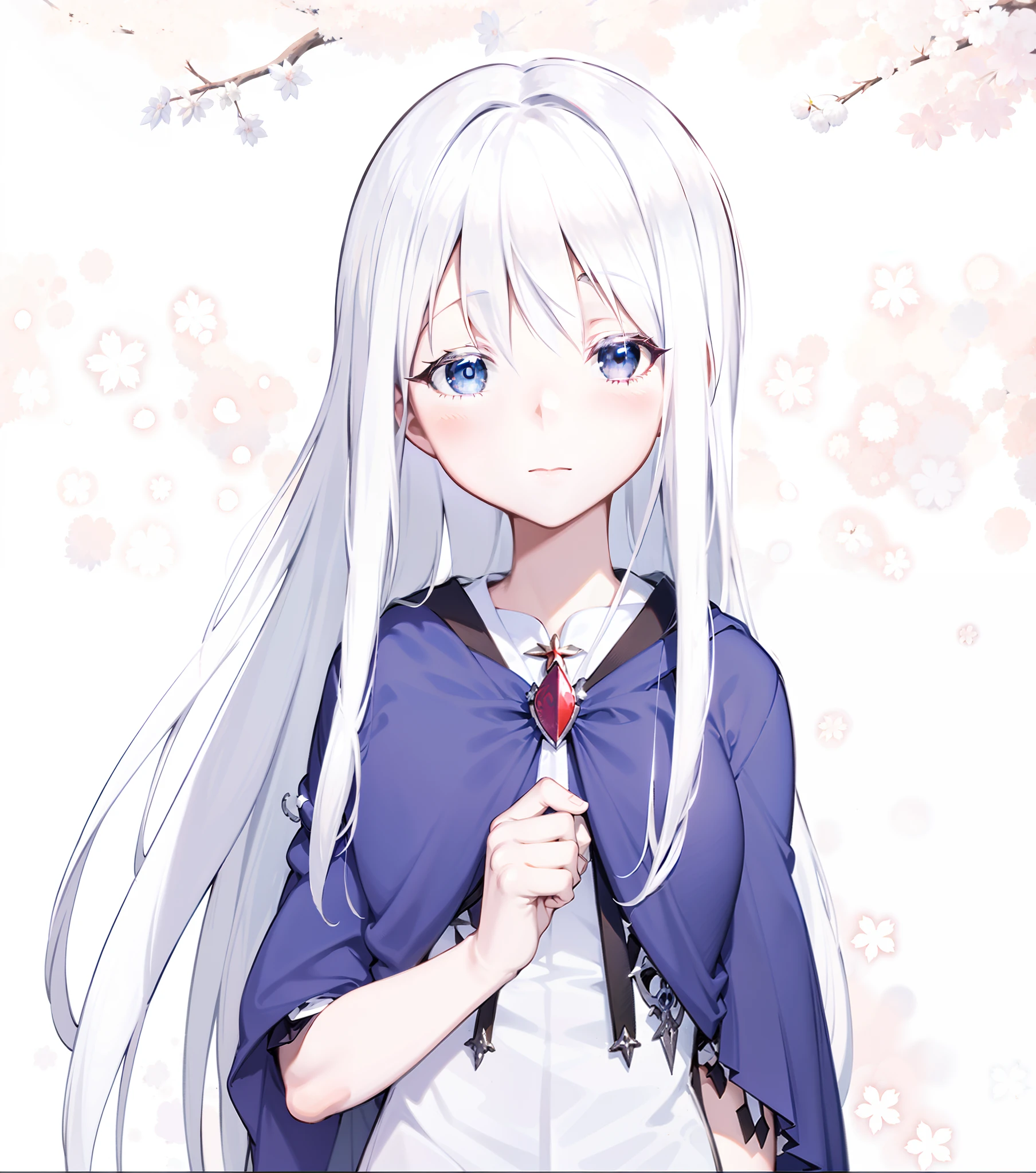 anime girl with long white hair and blue cape holding a red heart, white haired deity, girl with white hair, white haired lady, white haired, perfect white haired girl, with long white hair, white-haired, with white long hair, flowing white hair, haruno sakura, shikamimi, one girl has white hair, white hime cut hairstyle