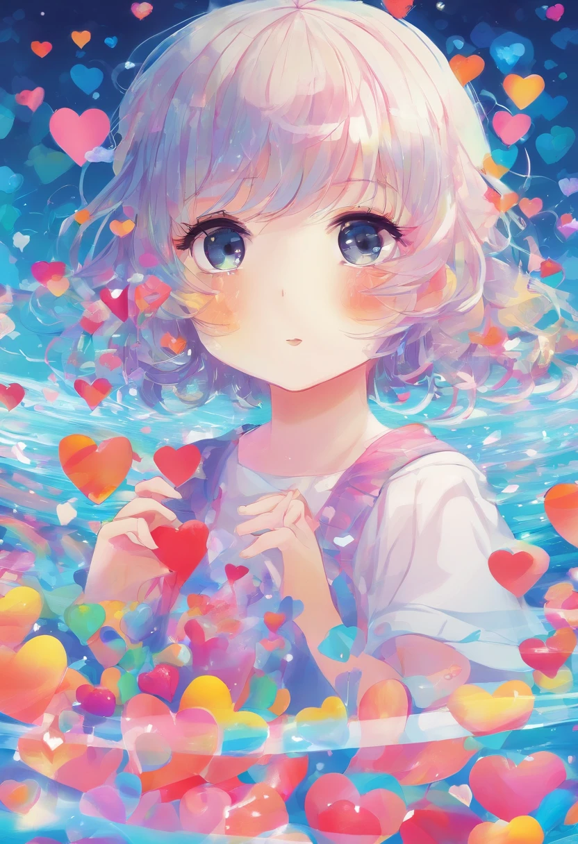 in the water,Colorful love hearts,Dreamy colors,Light refracted into water – NIJI 5-AR 3:4 - Style expression