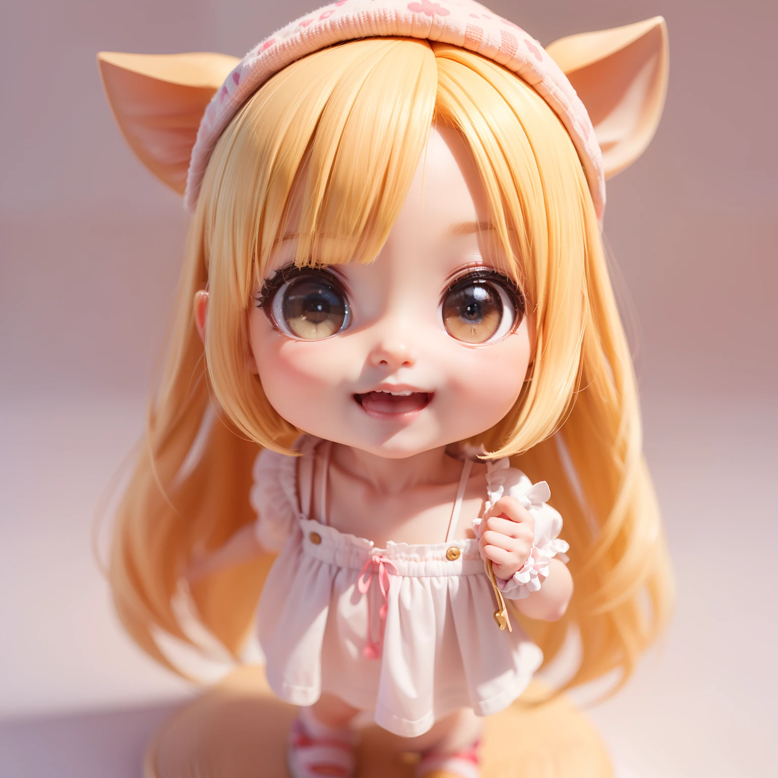 Cute Baby Chibi Anime、(((Chibi 3D)))(Best Quality),(masutepiece)、Chibi Living、fashion modell、Blonde Bob Hairstyle、Open your mouth and smile、a small face、A detailed face