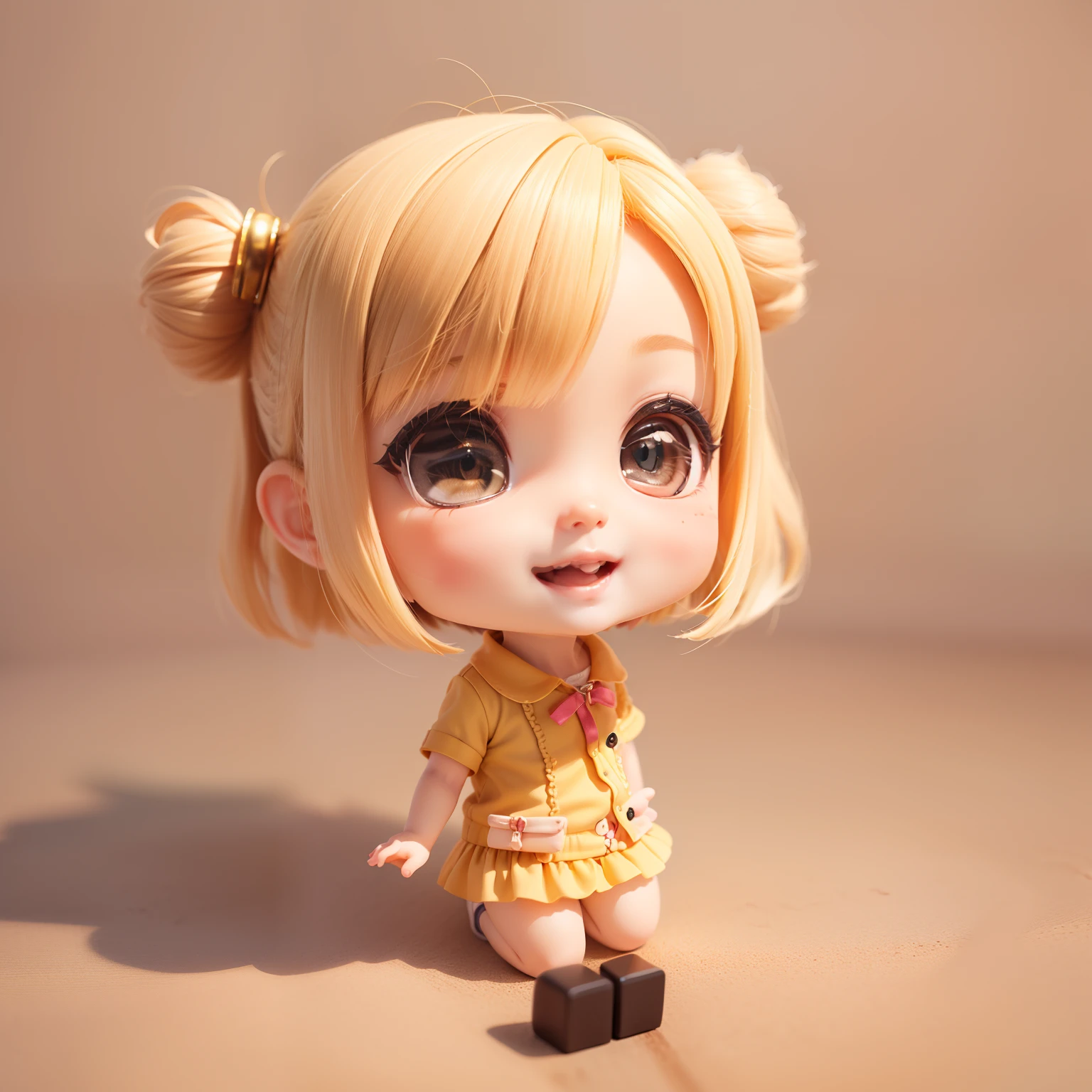 Cute Baby Chibi Anime、(((Chibi 3D)))(Best Quality),(masutepiece)、Chibi Living、fashion modell、Blonde bob hairstyle、Open your mouth and smile、a small face、A detailed face