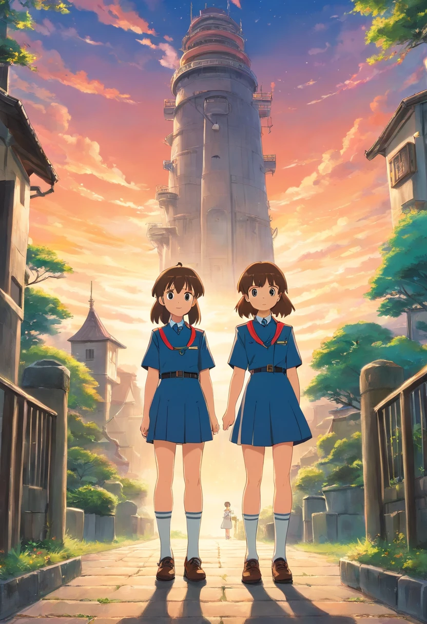 Tall boy and simple cute girl standing with uniform