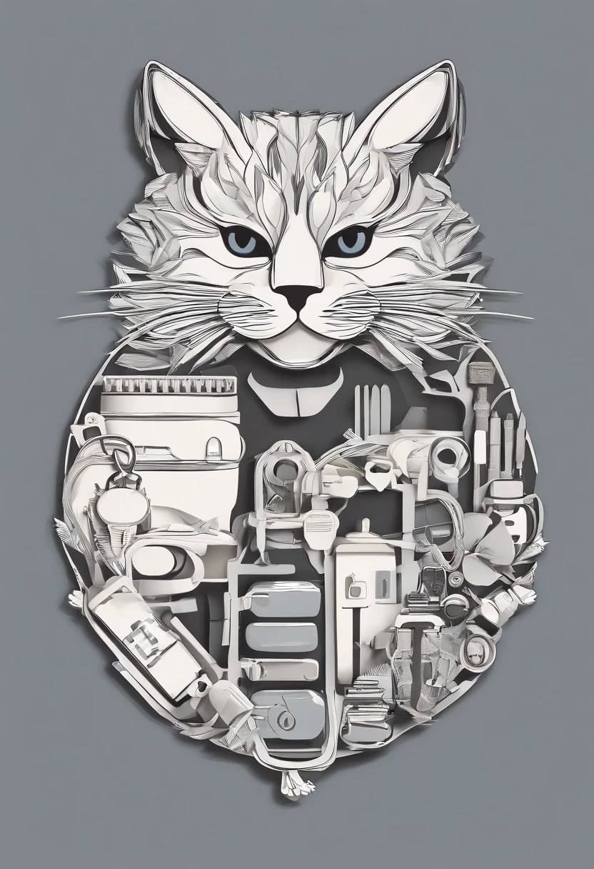 Cat carries a first aid kit in its mouth minimalist